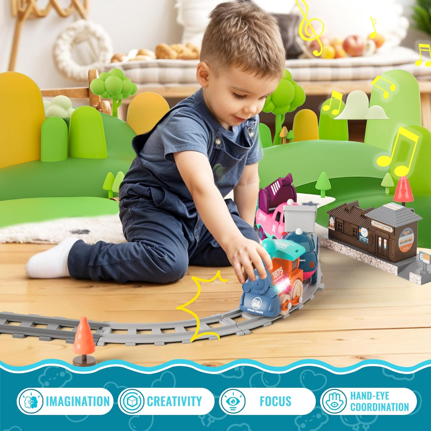 Electric Train Set for Toddlers, Kids Train Set W/Music, Lights & Train Tracks - First Choo Choo Train for Toddlers, Magnetic Train Toys for Toddlers, Birthday Gifts for Boys Girls image number 2