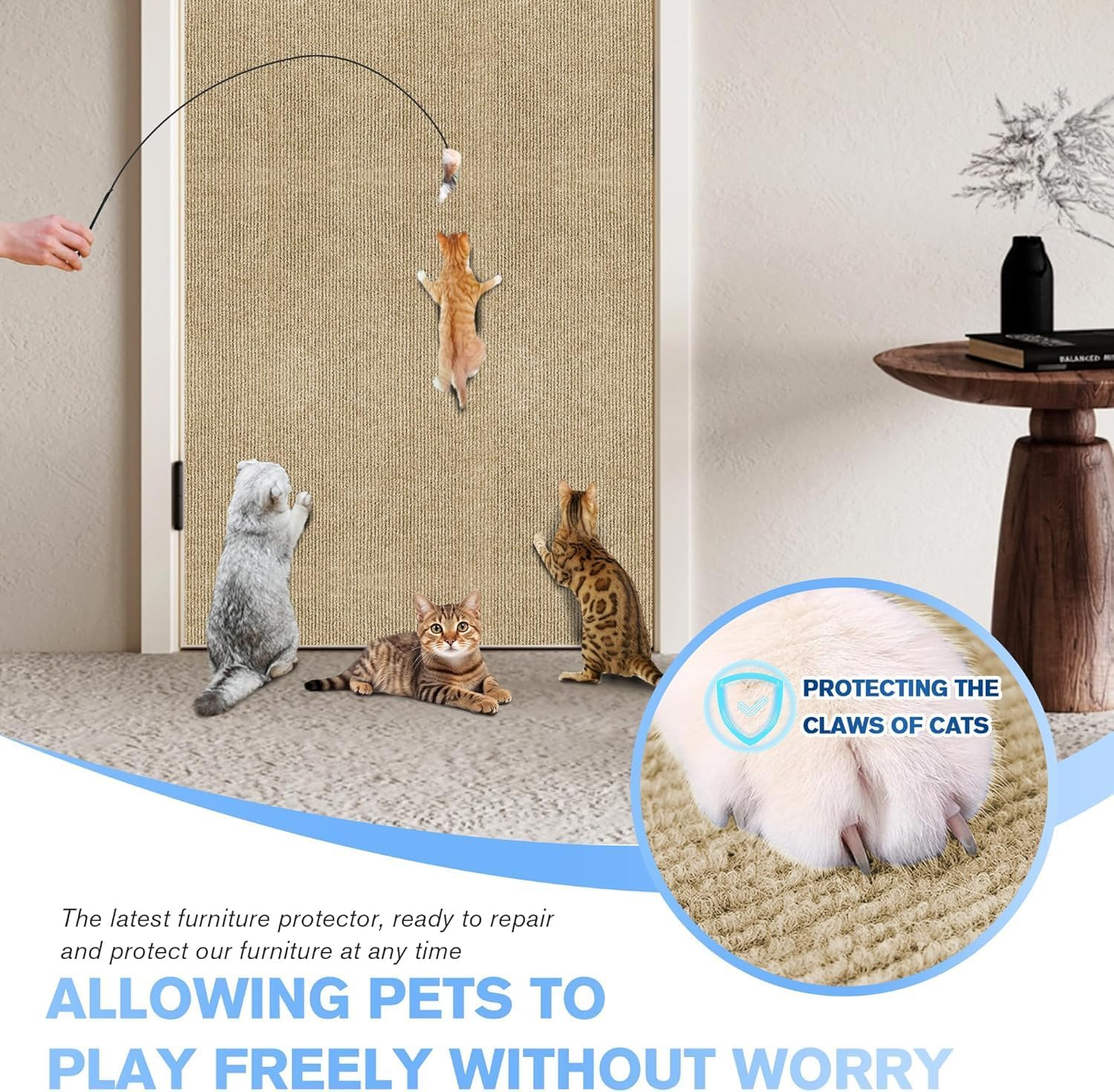 200 Cm X 40 Cm Self-Adhesive Cat Scratching Mat, DIY Trimmable Scratching Board for Cats, Cat Scratching Mat, Scratch Protection Sofa Cat, Scratching Mat, Self-Adhesive for Wall (Khkai) image number 3