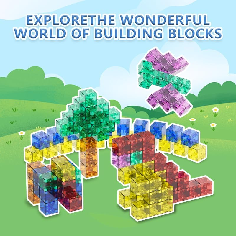 TOYVIBE 120PCS Magnetic Building Blocks - STEM Educational Toys for Ages 3+ (AU) (Colorful Transparent Magnetic Building Blocks, Pcs, 120) (120 Pcs) - 120 Pcs image number 4