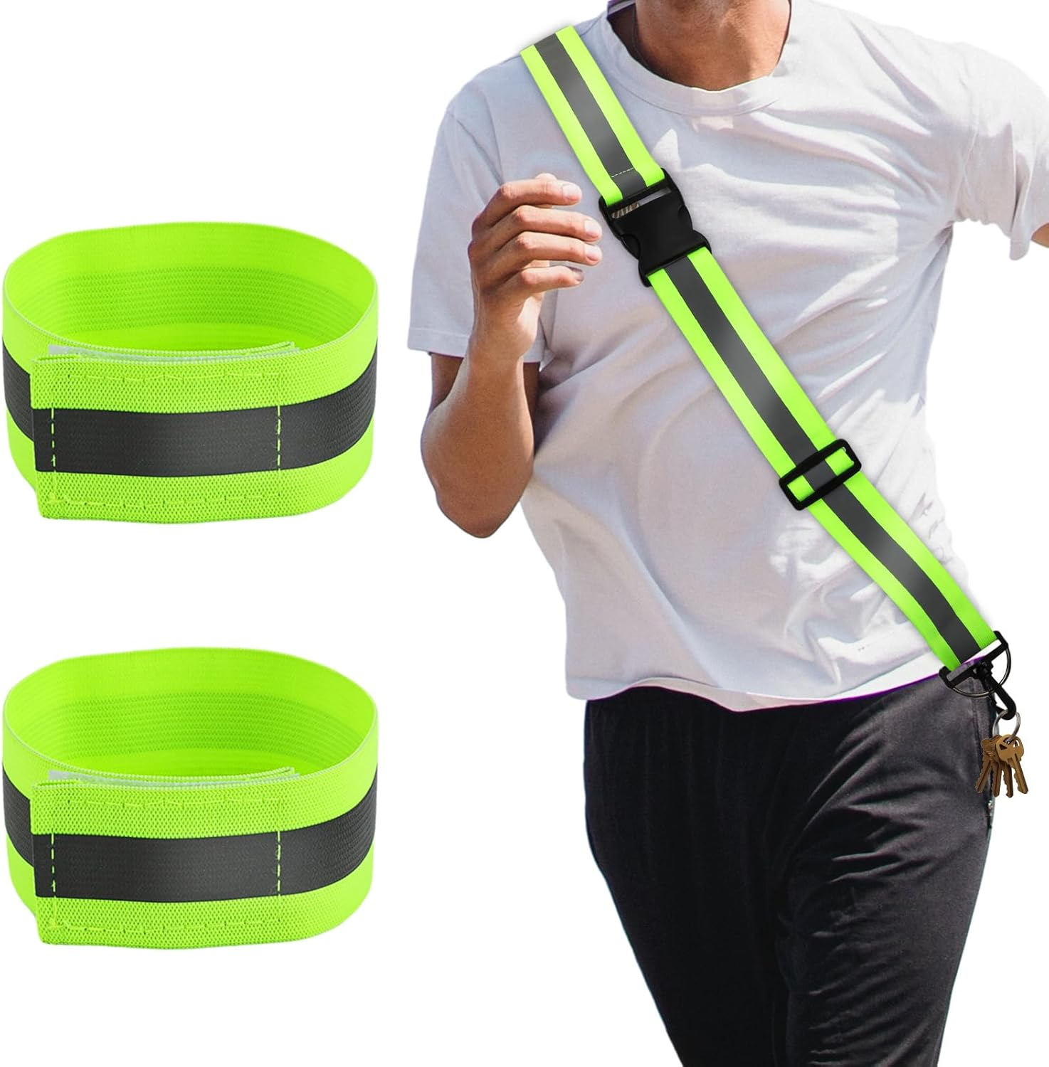 XIHIRCD Reflective Shoulder Strap and 2 Pieces Reflective Wristband, Reflective Bands, Running Equipment, Highly Visible Belt, Reflective Safety Sash for Night Running image number 6