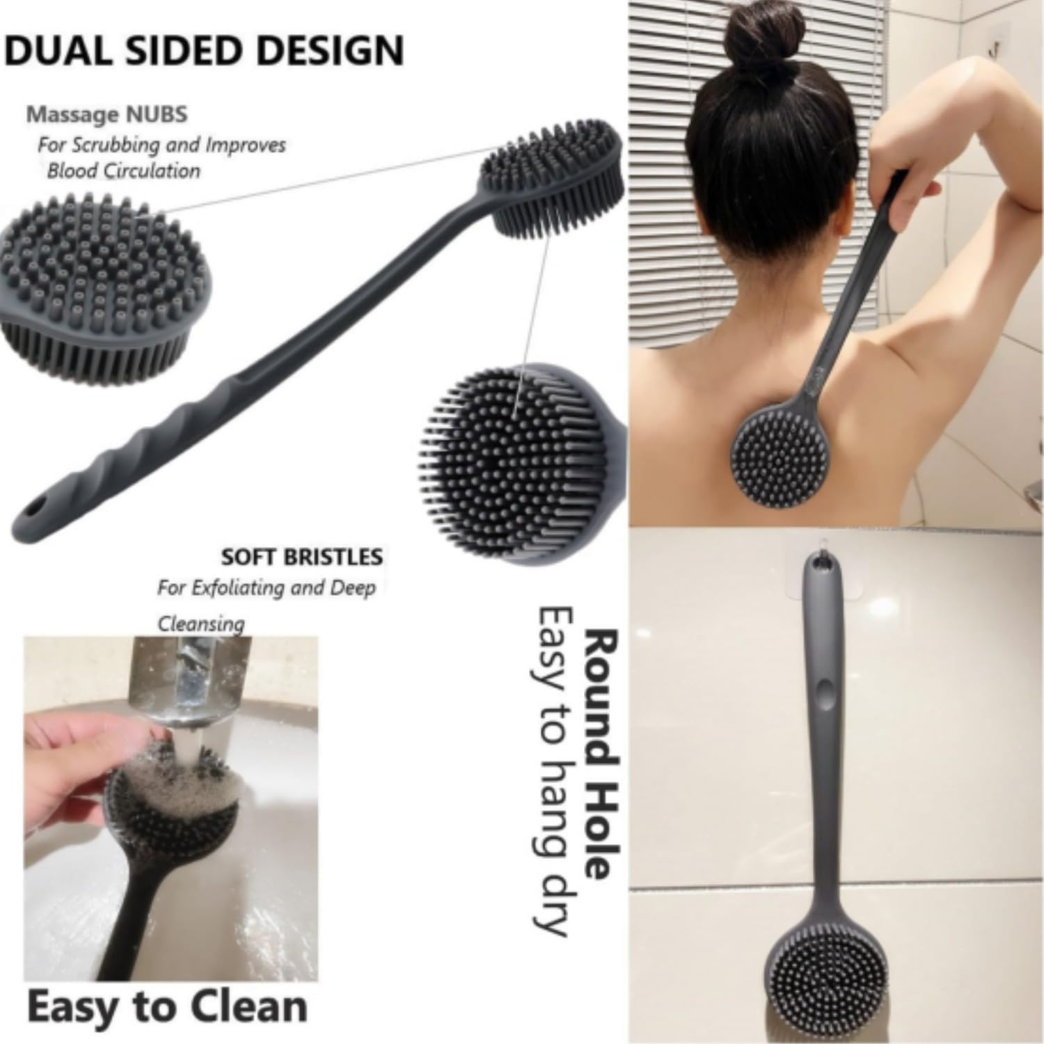 Bath Brush and Body Scrub Gloves, Body Massage Brush Back Scrubber Long Handle Bath Shower Brush, Bath Body Exfoliating Glove for Women Men Removing Exfoliation Easy Foaming Smooth Skin Surface image number 4