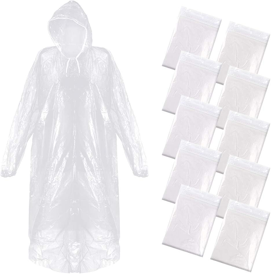 Roctee 10 Pack Rain Ponchos with Drawstring Hood, Emergency Disposable Rain Ponchos Family Pack for Adult Men and Women image number 3