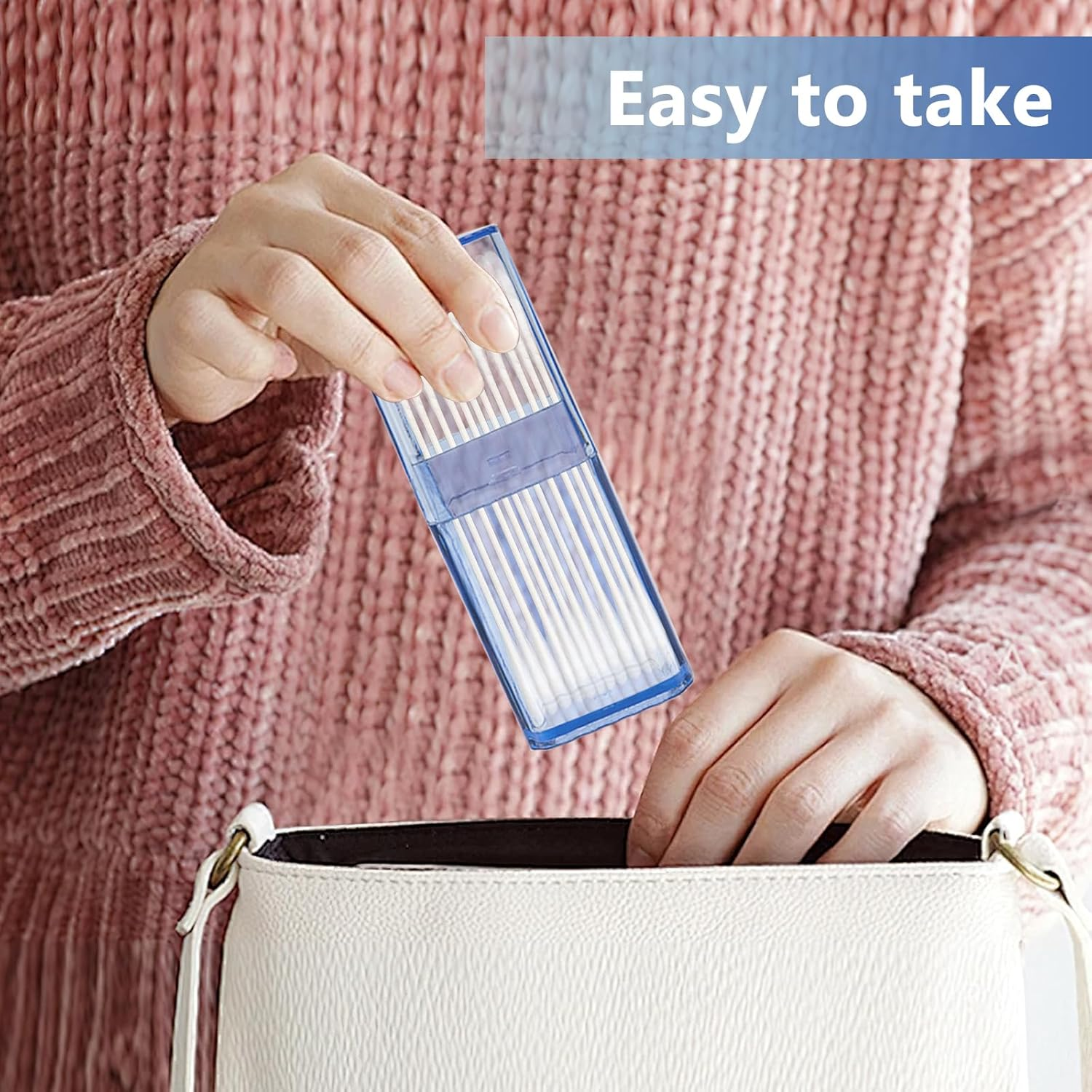 9 Pcs Mini Floss Qtip Travel Case，Flosser Cotton Swab Holder for Travel，Portable Transparent Flosser Dispenser Storage Case for Organize Small Items (Blue)