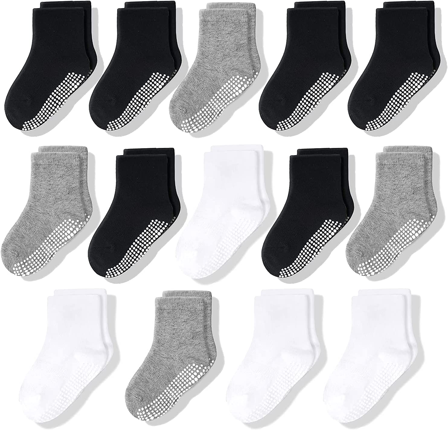 14 Pairs Baby Non Slip Toddler Socks, Soft Cotton Kid Crew Socks for 6-12 Months/1-3/3-5/ Years Old Boys Girls Kids Children Breathable Infant Ankle Socks with Grips for Baby Boy Girl