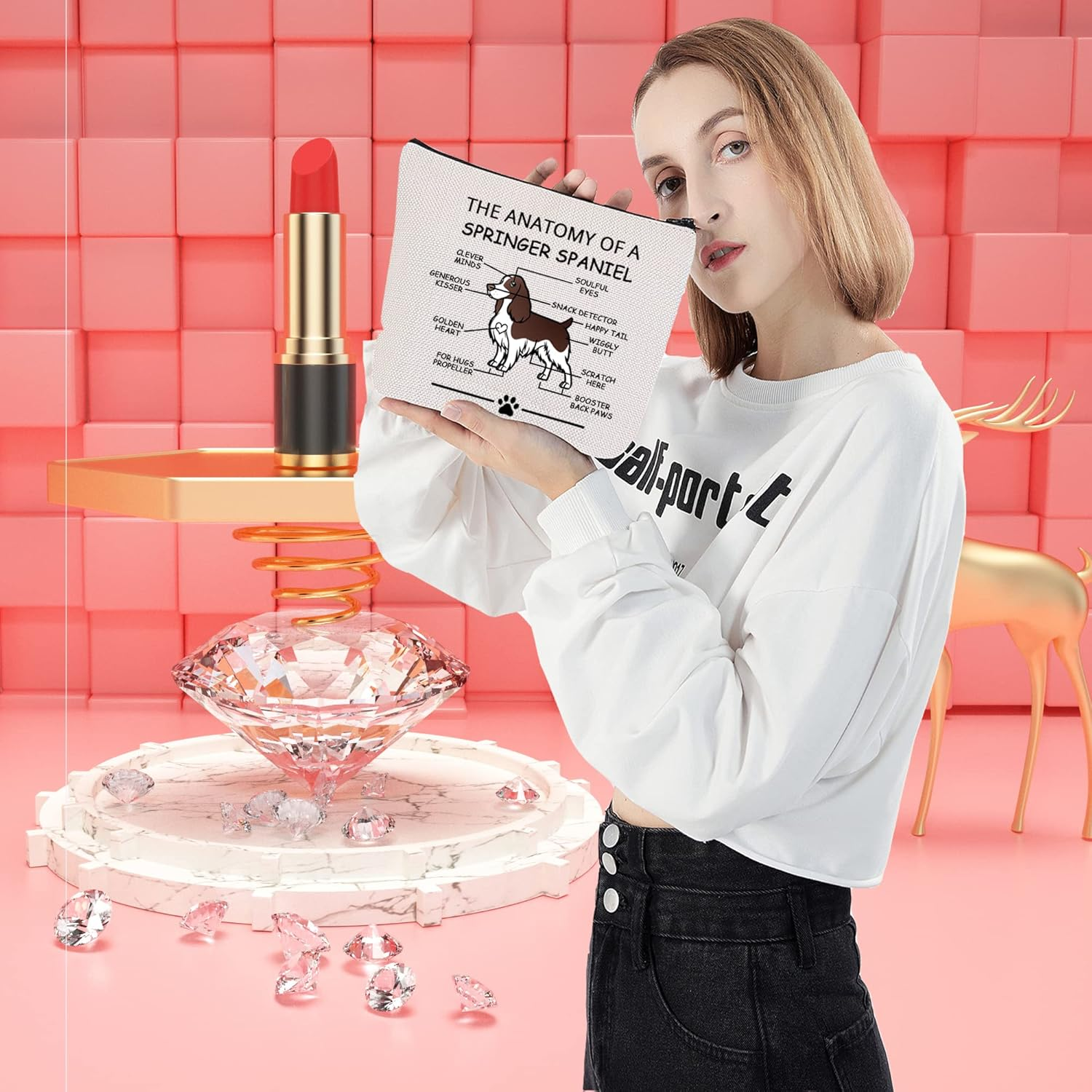 LEVLO Funny Springer Spaniel Lovers Gifts the Anatomy of a Springer Spaniel Cosmetic Bags Springer Spaniel Veterinary Mom Travel Toiletry Bags, Springer Spaniel image number 2