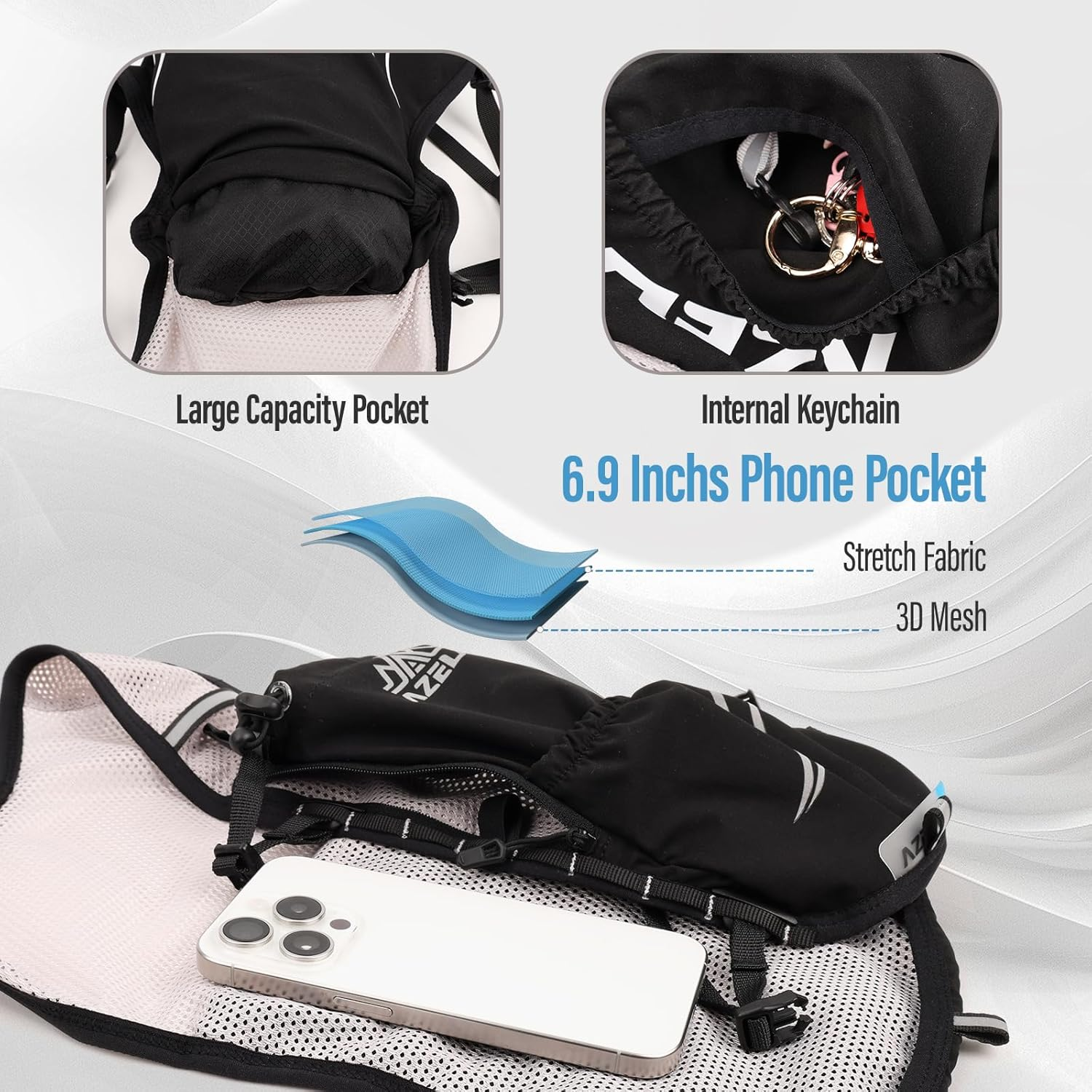 Running Vest Backpack, Lightweight Breathable Hydration Vest with Reflective Strips, Multi-Functional Adjustable Running Vests Womens Men for Outdoor Hiking Cycling - Black image number 5