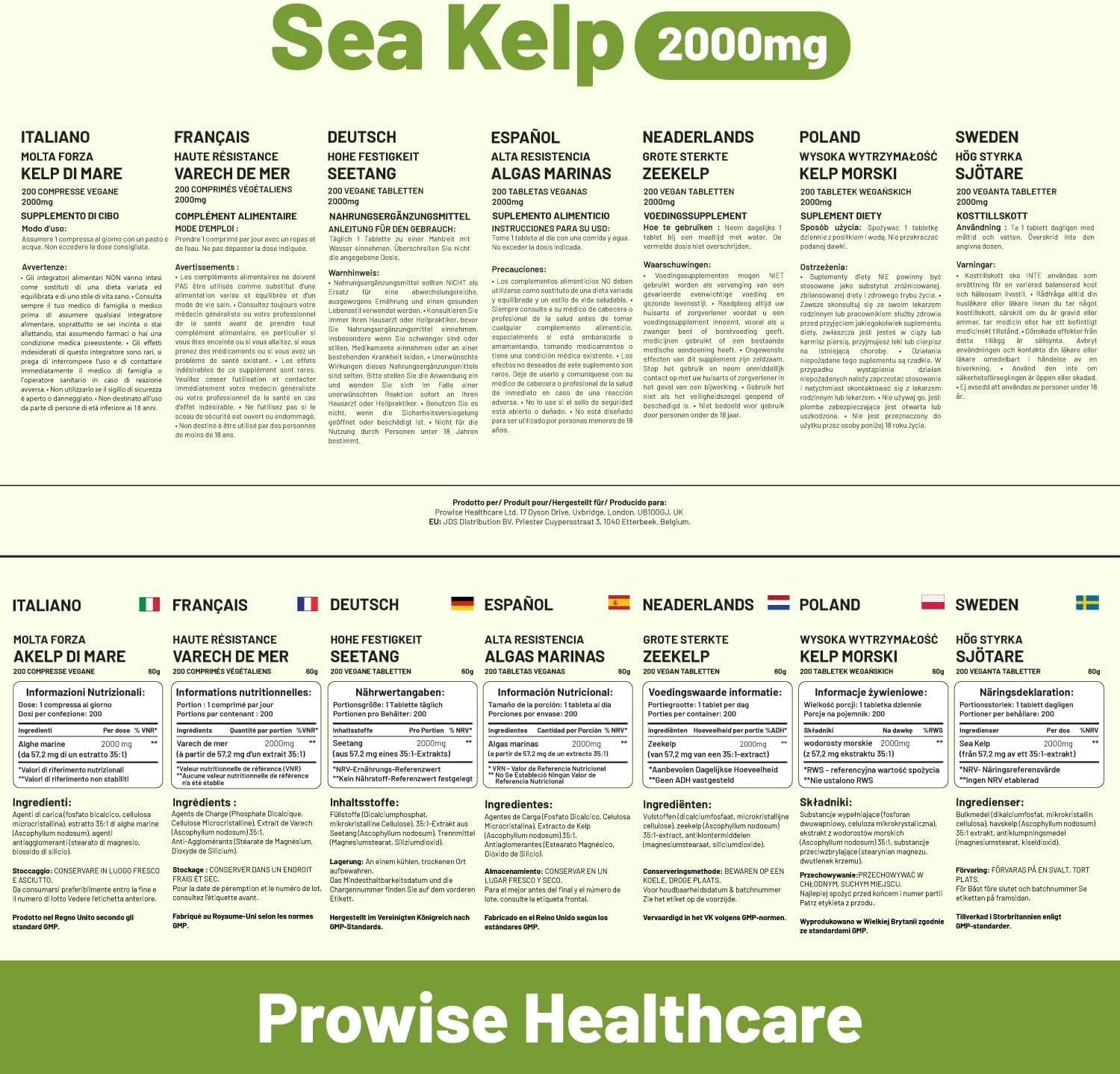 Sea Kelp 2000Mg 200 Vegan Tablets | Natural Source of Iodine | Premium Ingredients | Proudly Made in the UK by Prowise image number 5
