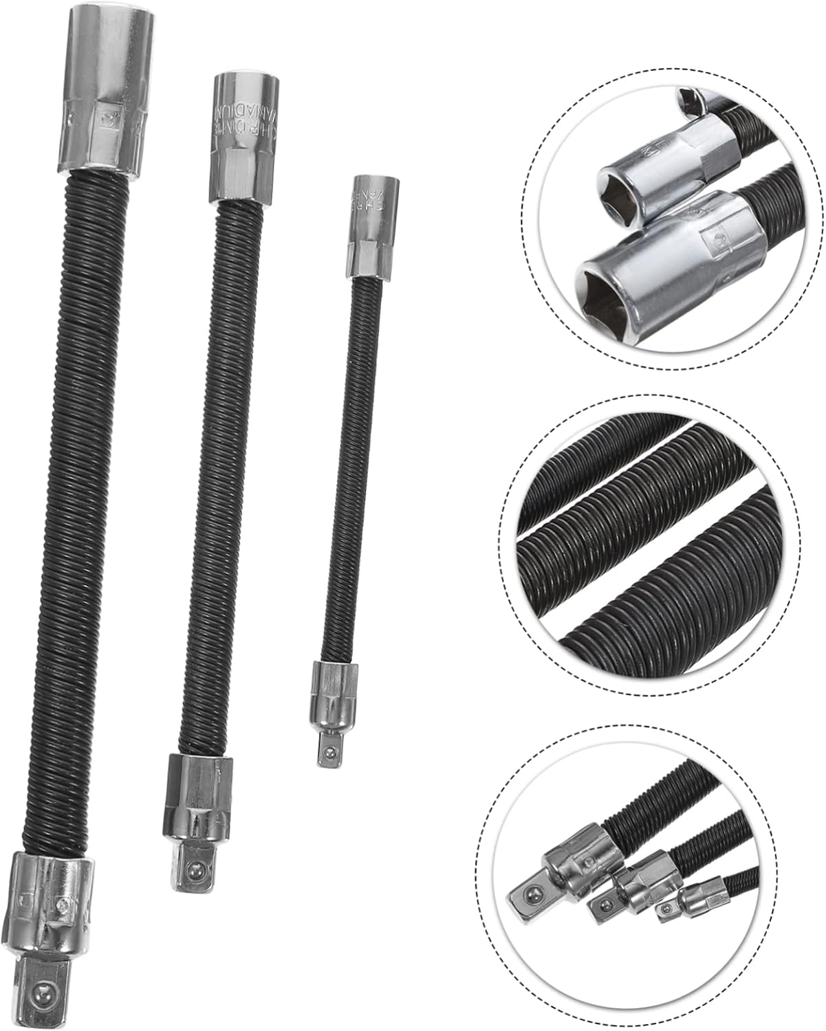 IWOWHERO Industrial Flexible Socket Wrench Extension Bar Set 3 Pieces 1/4-3/8-1/2 Ratchet Extender Spring Soft Shaft for Mechanical Repair and Automotive Use image number 4