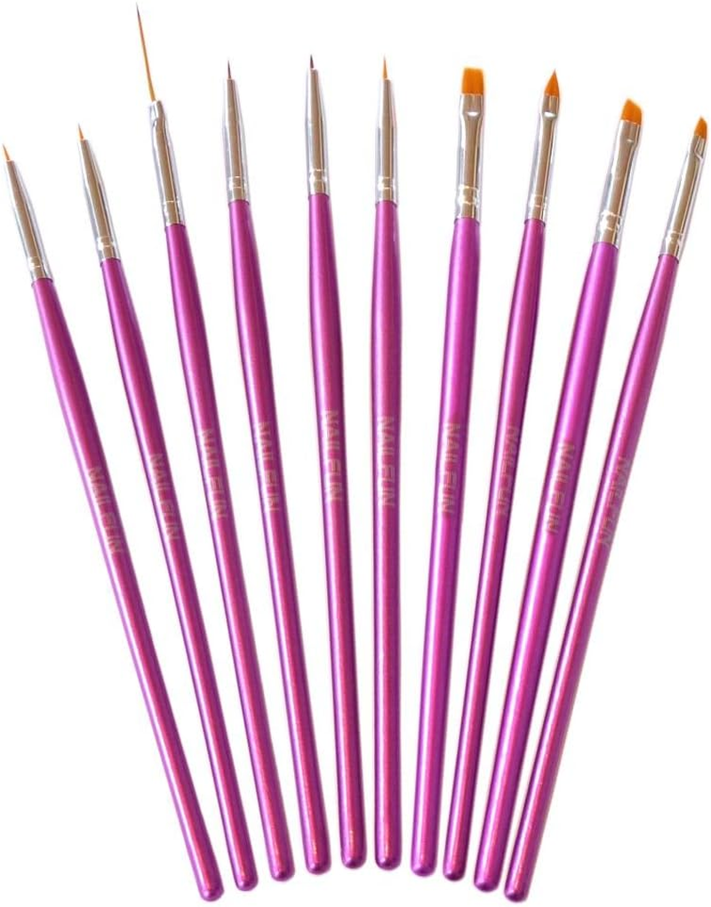 Set of 10 Metallic Pink Nail Art Brushes