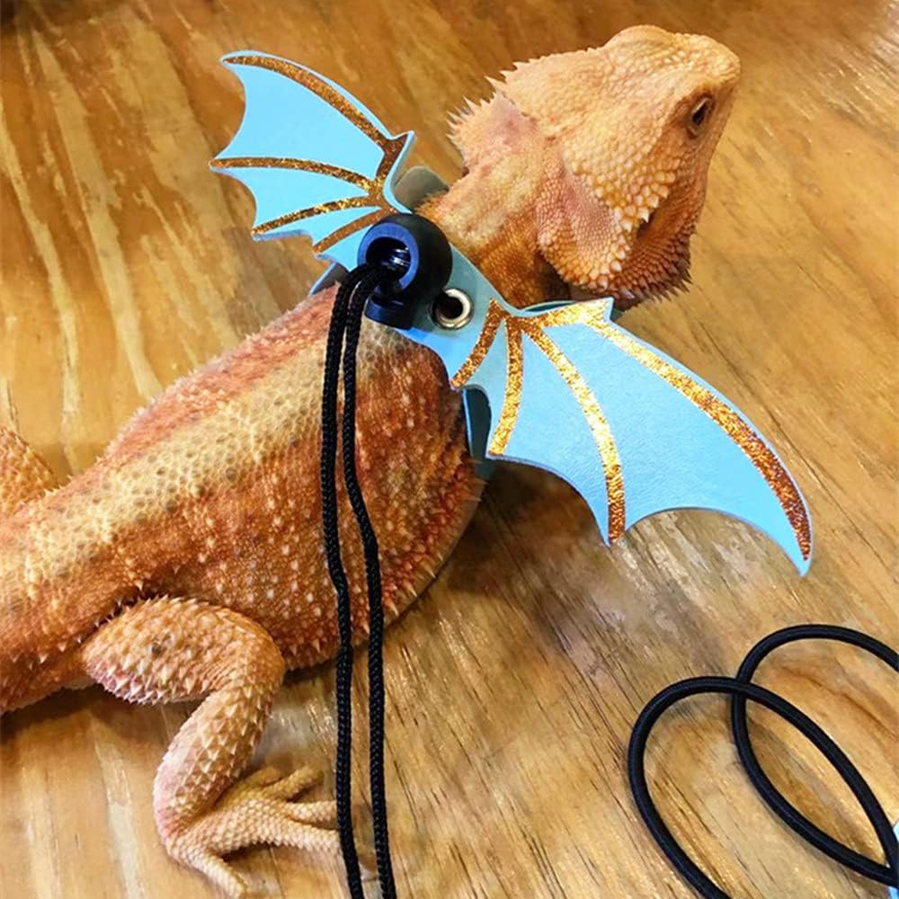 Lizards Leash Bearded Dragon Adjustable Small Reptile Animals Harness 3 Size Soft Leather Harness Lizards Leash with Wing for Small Medium and Large Reptile Animals (Blue) image number 3