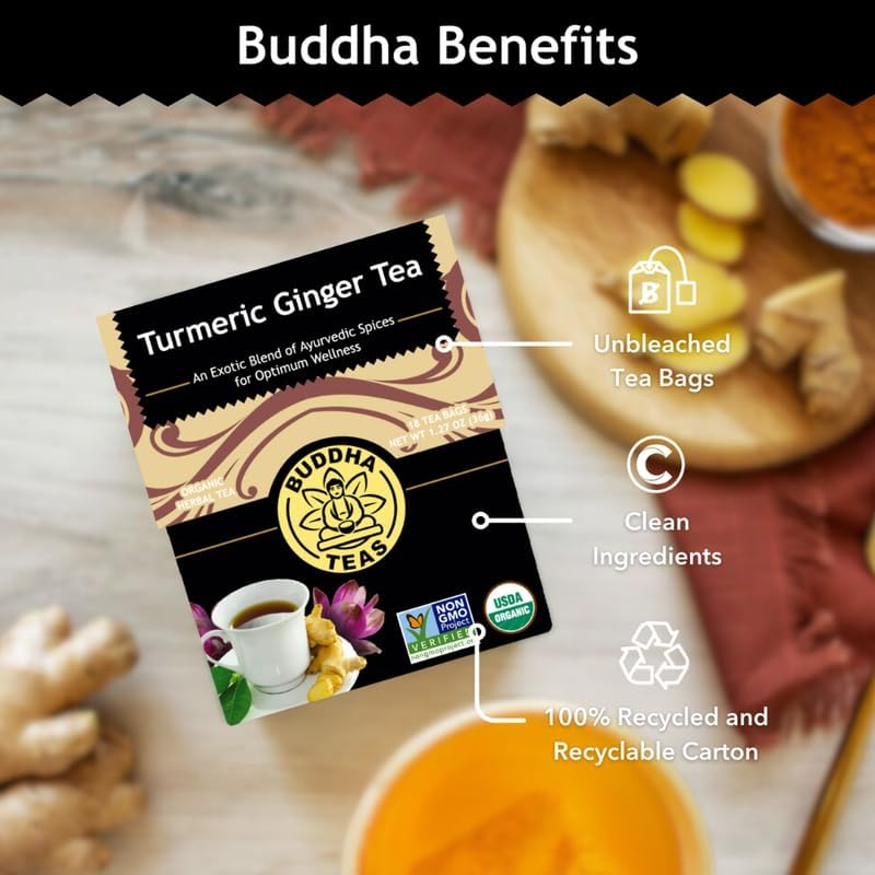 Buddha Teas Organic Turmeric Ginger Herbal Tea 18 Teabags image number 5