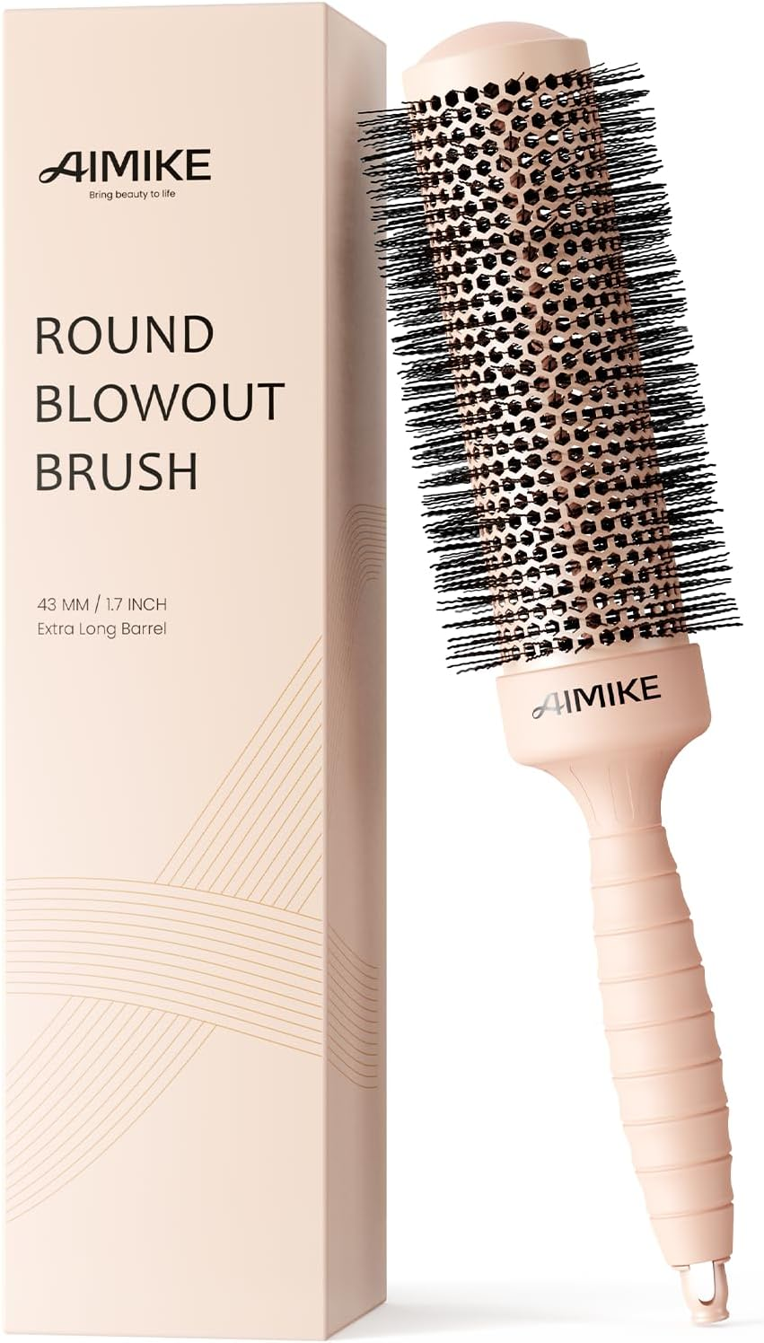 AIMIKE round Brush for Blow Out, Extra Long round Hair Brush W/Nano Thermal Ceramic & Ionic Tech, for Blow Drying & Styling, Curling and Shine - Barrel 1.7 Inch image number 1