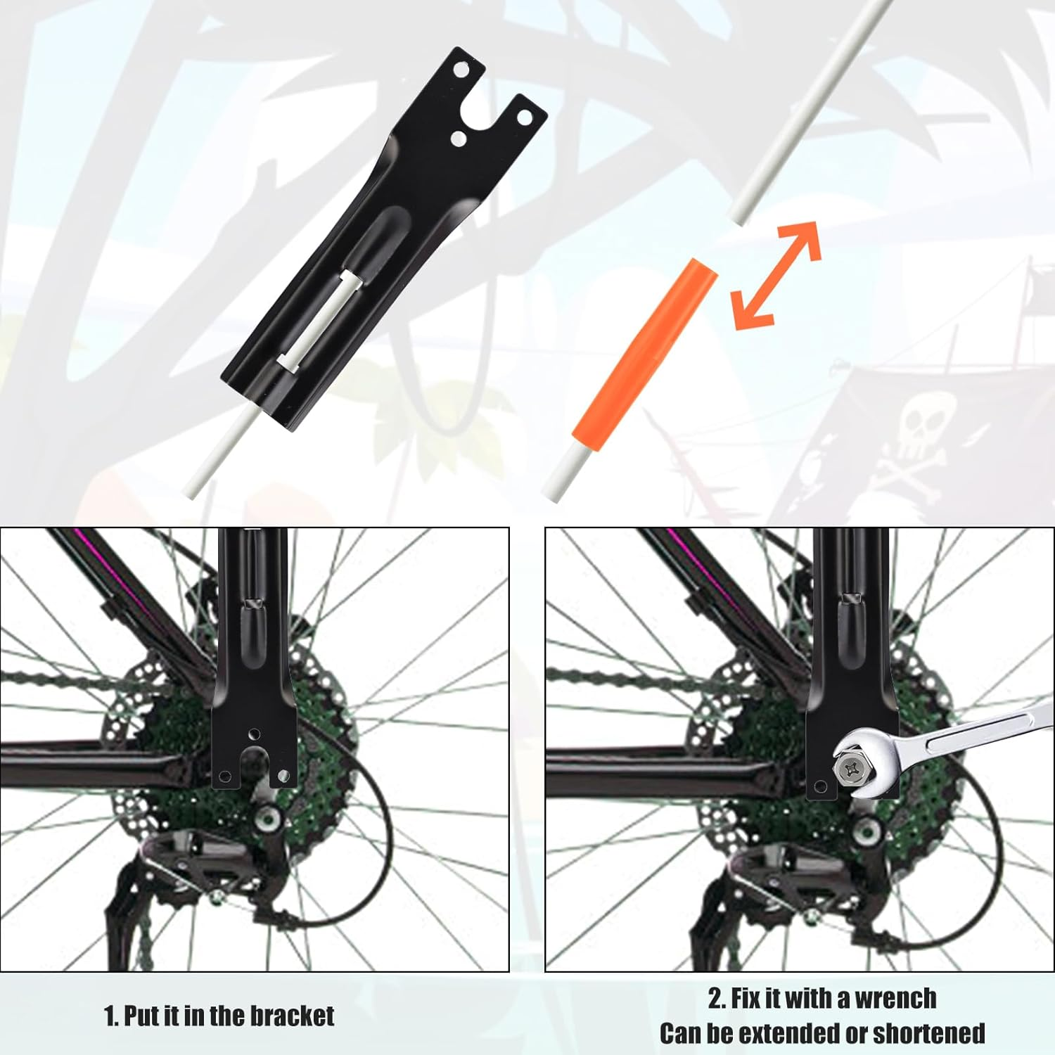 XIHIRCD 3Pcs Bike Flag, Adjustable Bicycle Safety Flag with Pole Black Spider Jolly Roger Stroller Flag Waterproof Warning Flag for Tricycle Go Kart Wheelchair Kayak ATV image number 1