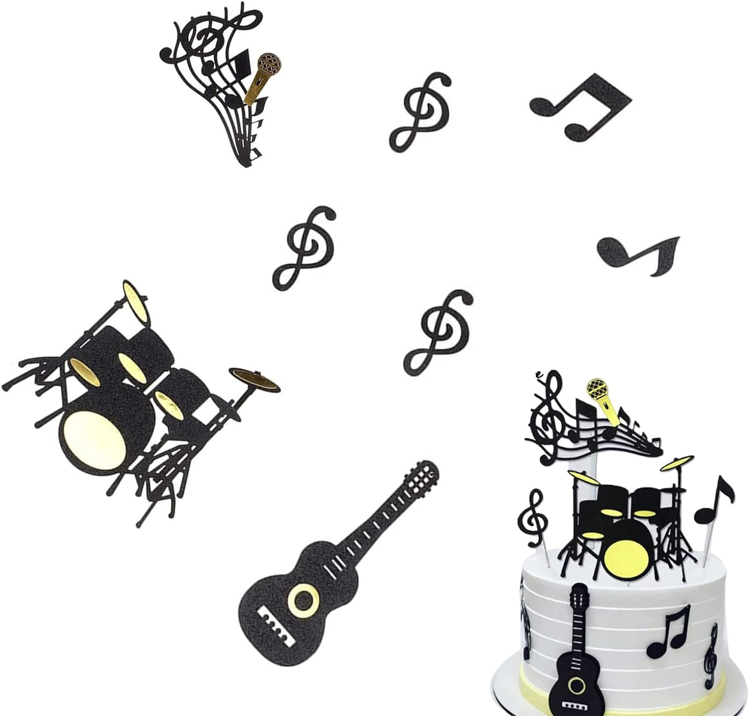 16 Pcs Happy Birthday Cake Toppers Set Musical Notes Cupcake Toppers Music Theme Birthday Party Supplies Musical Instrument Cupcake Toppers for Birthday Musicians Party image number 6