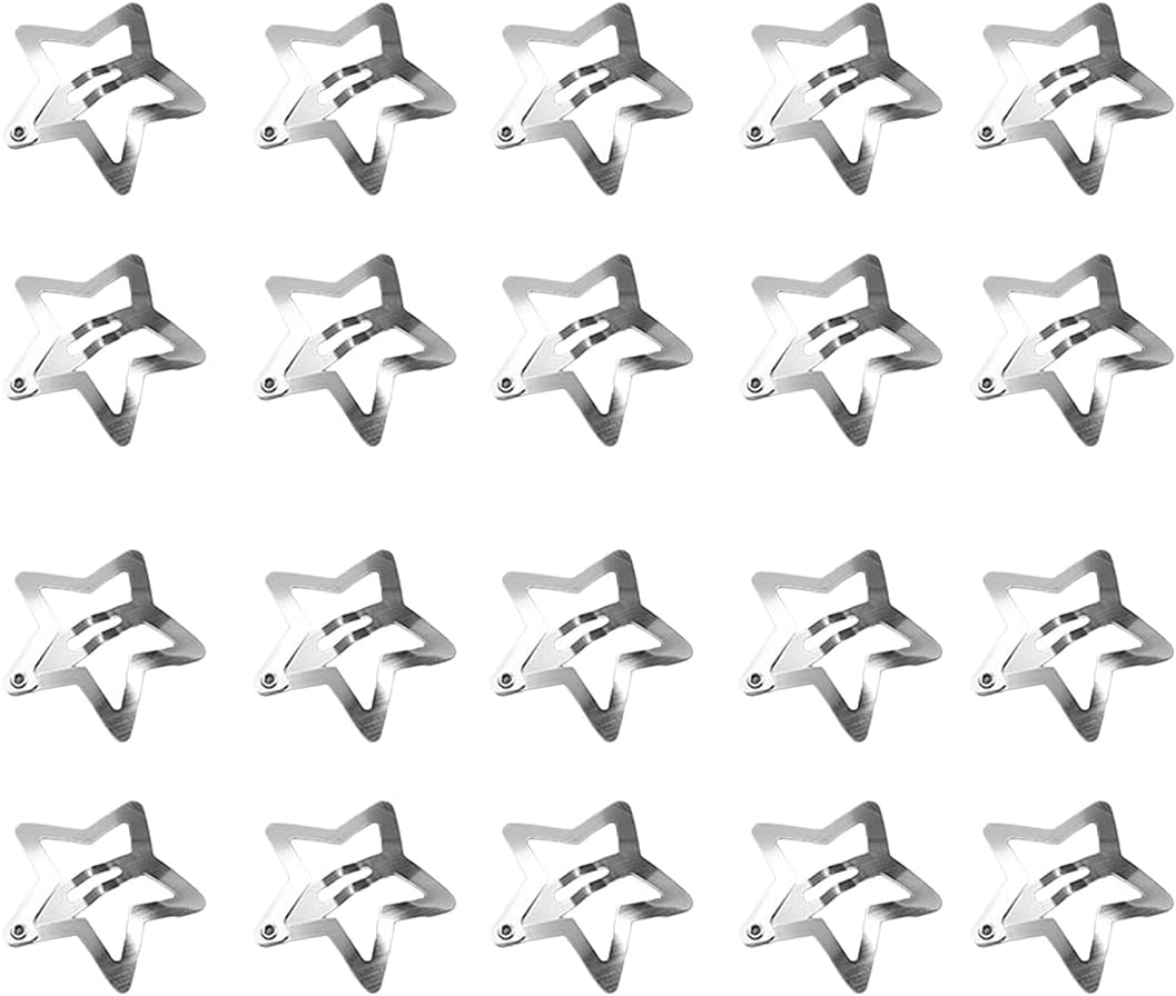 GHPKOTW 20 Pieces Metal Star Hair Clips with Snap Closure Silver Cute Small Hair Clips Hollowed Star Hairpin Kids Women image number 5