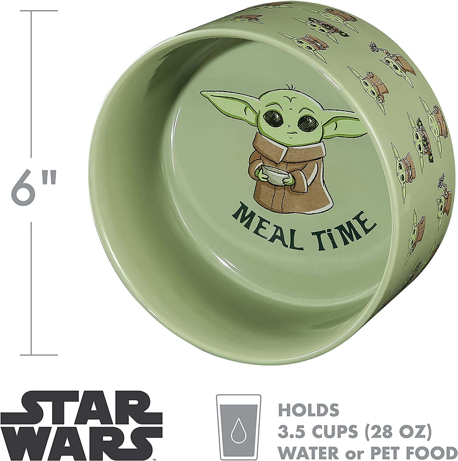 Star Wars the Mandalorian Baby Yoda Ceramic Dog Bowl, 3.5 Cups | Meal Time Star Wars Dog Food Bowl, Green Dog Bowl with Baby Yoda | Dog Water Bowl for Dry Food or Wet Food image number 6