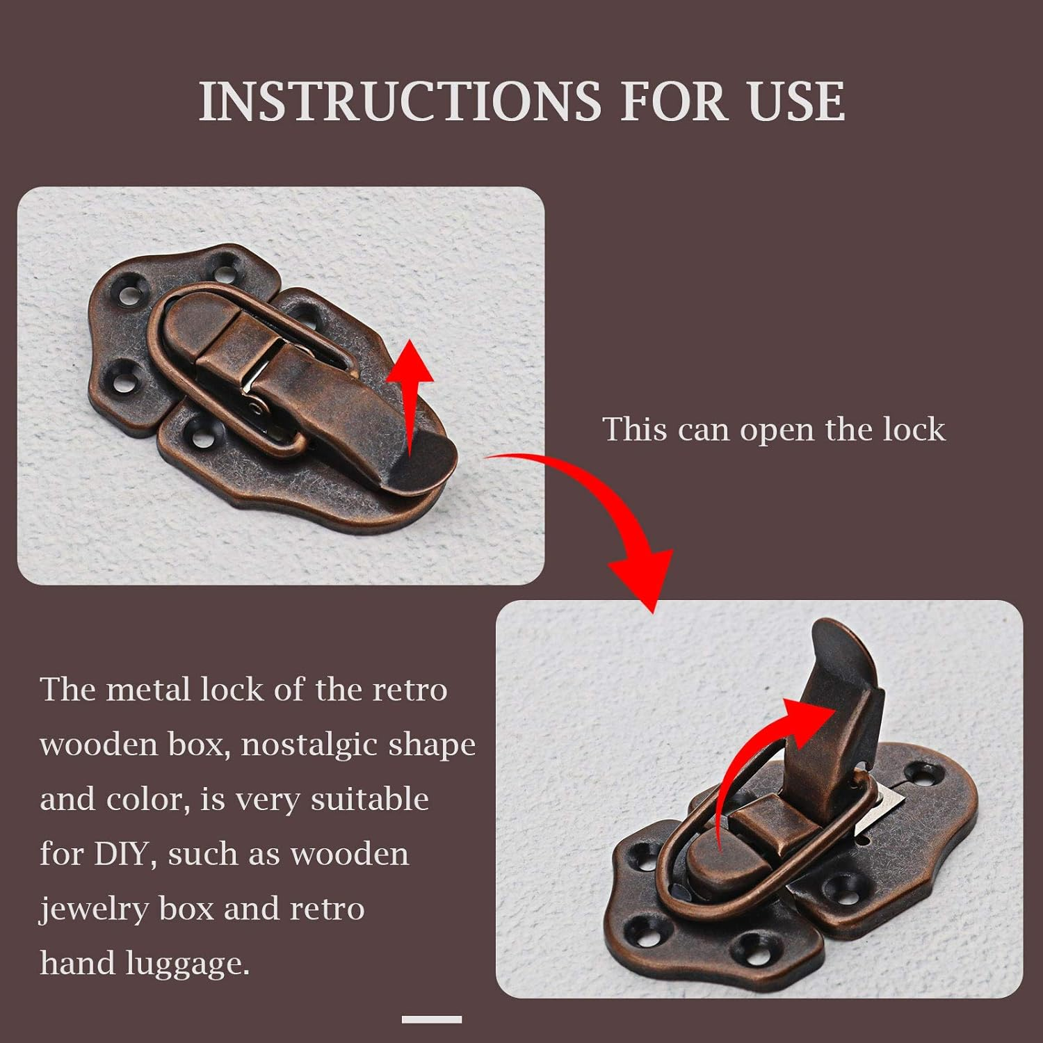 Emsea 8Pcs Box Case Latch Hasp, Retro Style Metal Duckbilled Box Lock Toggle Cabinet Catch (Antique Copper)