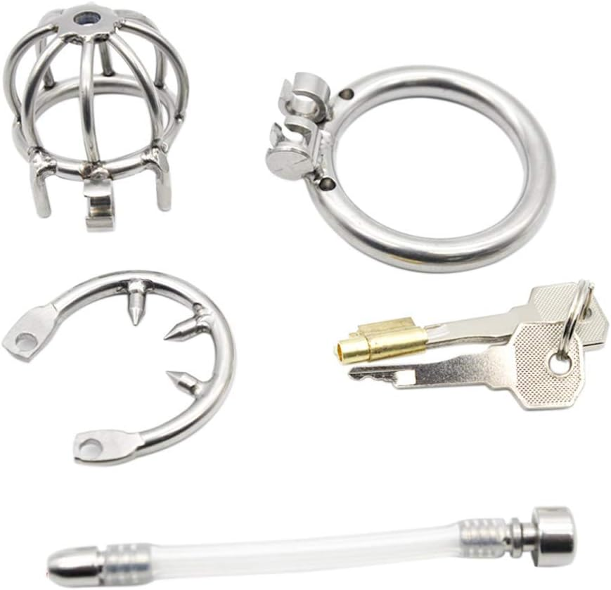 Beauty7 Men Stainless Steel Chastity Belt with Penis Dilator Chastity Cage Penis Cage Cock Cage Men Locking Penis Chastity Hat - Size: L image number 3