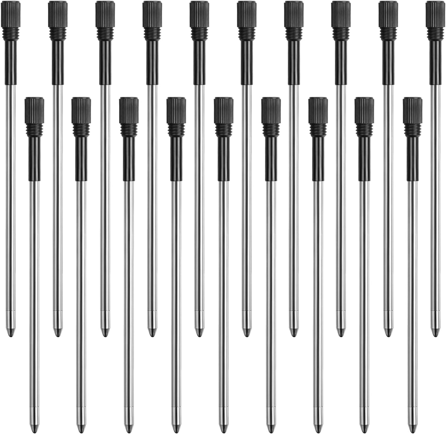 Pack of 20 Ballpoint Pen Refills Black Metal 8 Cm Long Interchangeable 1 Mm Tip Smooth Writing Refills Black Ink for Office School Home image number 2