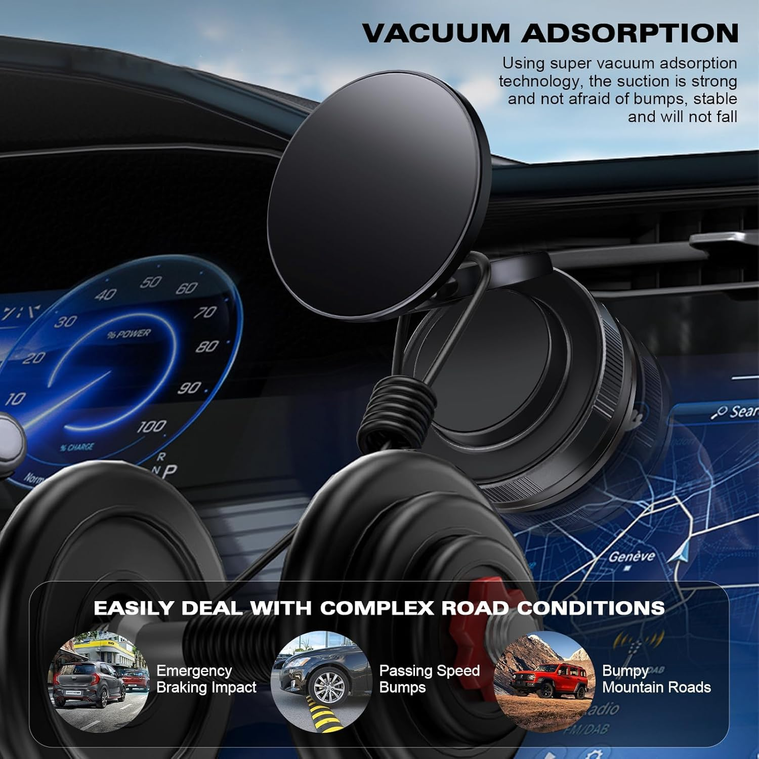 Upgraded Magnetic Phone Holder, 360&deg; Adjustable Vacuum Suction Cup Magnetic Phone Mount, Foldable Alloy Car Mount, Compatible with Iphone Magsafe Series image number 5