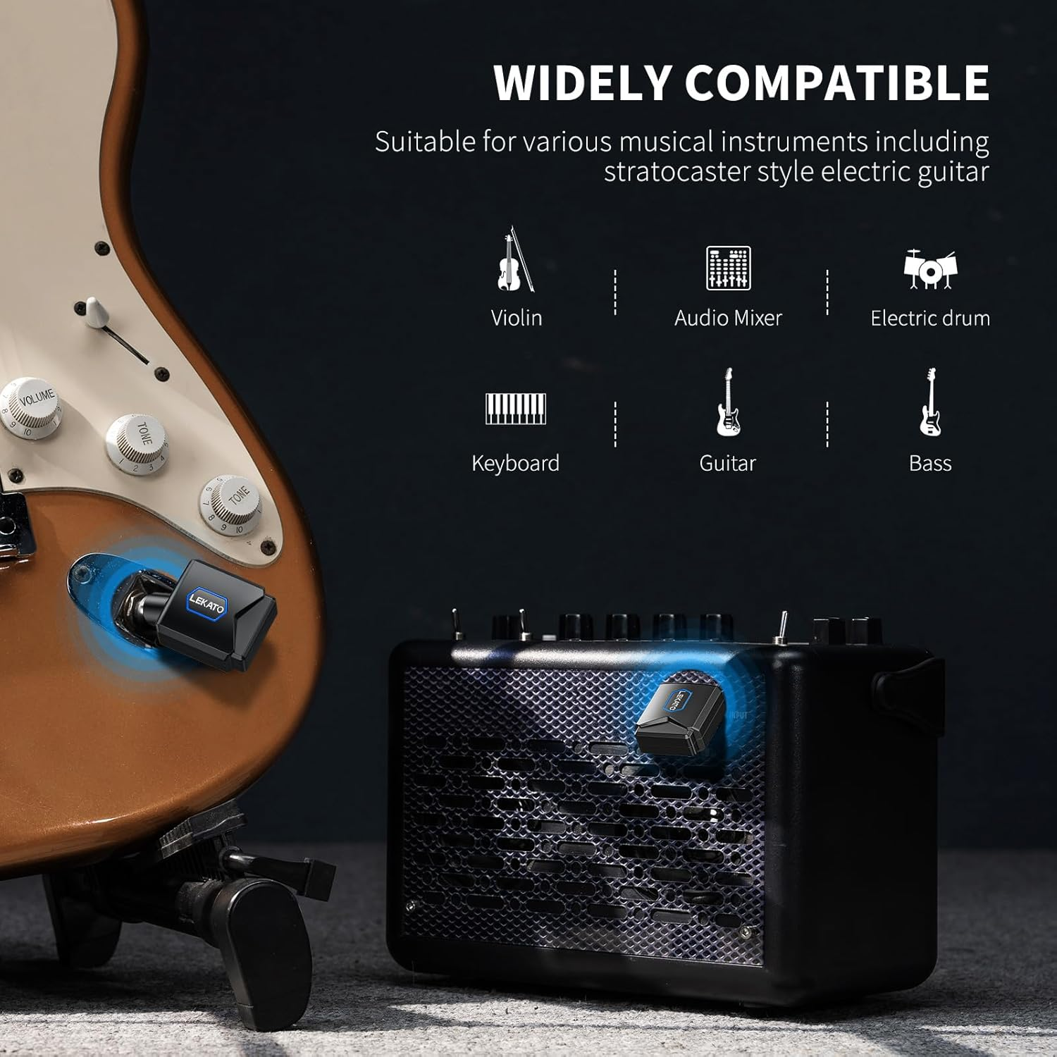 LEKATO Wireless Guitar System with Charging Box 5.8Ghz Audio Wireless Transmitter Receiver Wireless Guitar Transmitter and Receiver Rechargeable Wireless Audio System for Electric Guitar Bass image number 2