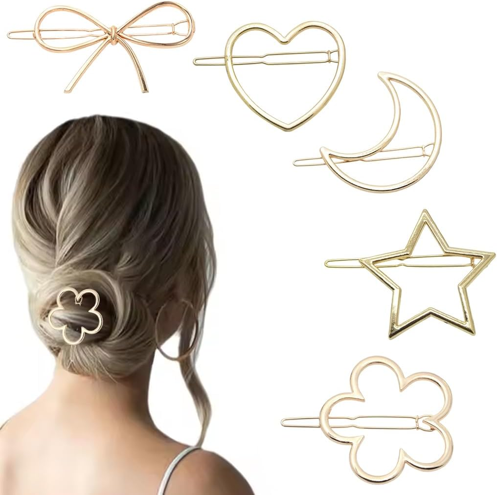 SGERUFZ 5 Pieces Women Girls Chic Simple Fashion Hair Clips Metal Bow Hair Accessories Simple Gifts image number 3