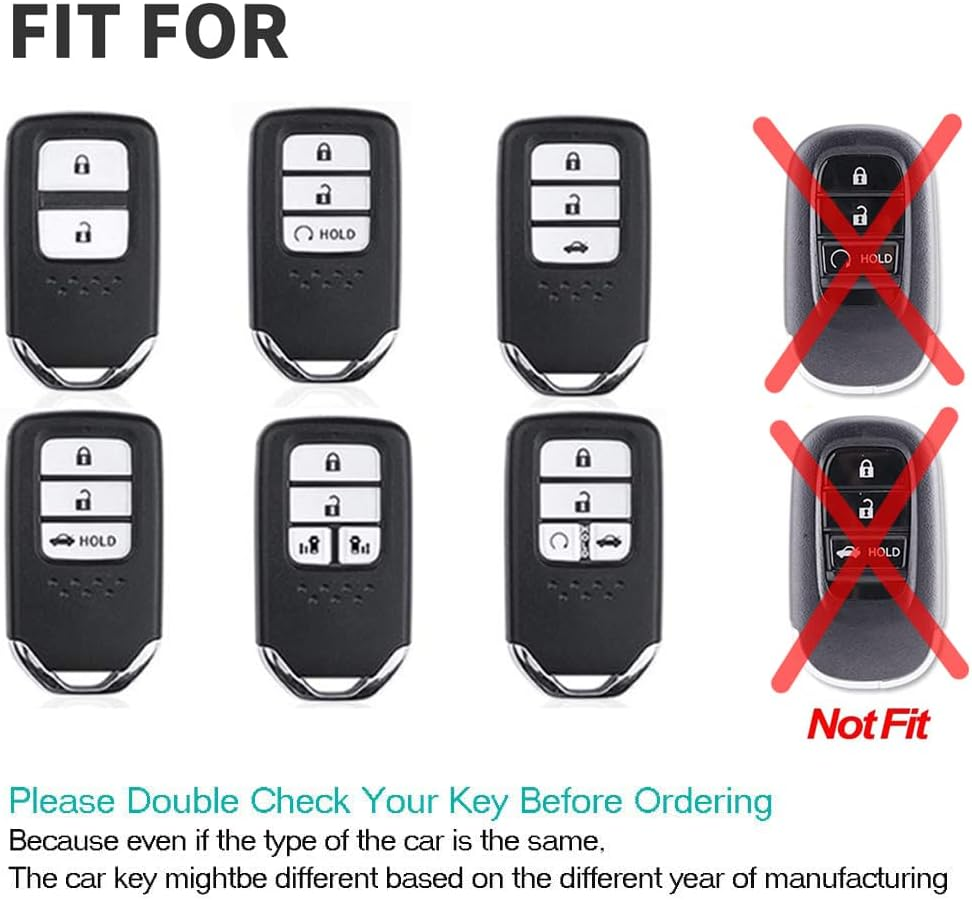 Ontto Alloy Leather Remote Key Fob Cover Fit for Honda Accord Civic CR-V Fit HR-V Pilot EX Odyssey Crosstour Ridgeline 2/3/4 Buttons Key Shell Case Keyring Key Holder Bag Keychian Accessories