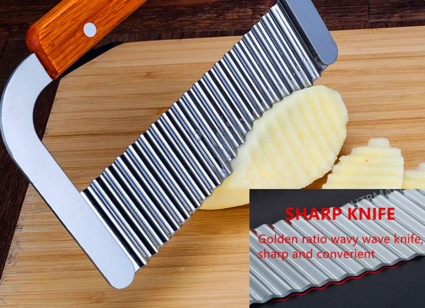 Crinkle Potato Cutter, Wavy Chopper Knife, Upgraded Stainless Steel Blade, Safe Kitchen Tools Wavy Slicer for Fruit, Vegetable, Carrot, Potato image number 2