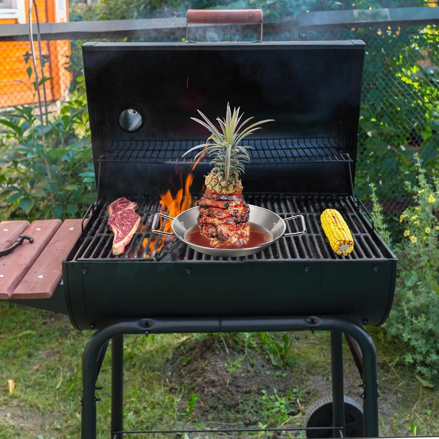 13Inch Vertical Skewer Grill Pan,Barbecue Pan,304 Stainless Steel Vertical Skewer With8/10/12Inch Roasting Sticks, with Mat,Gloves,Reusable Vertical Barbecue Rack Vertical Pans Grill for Picnic image number 5