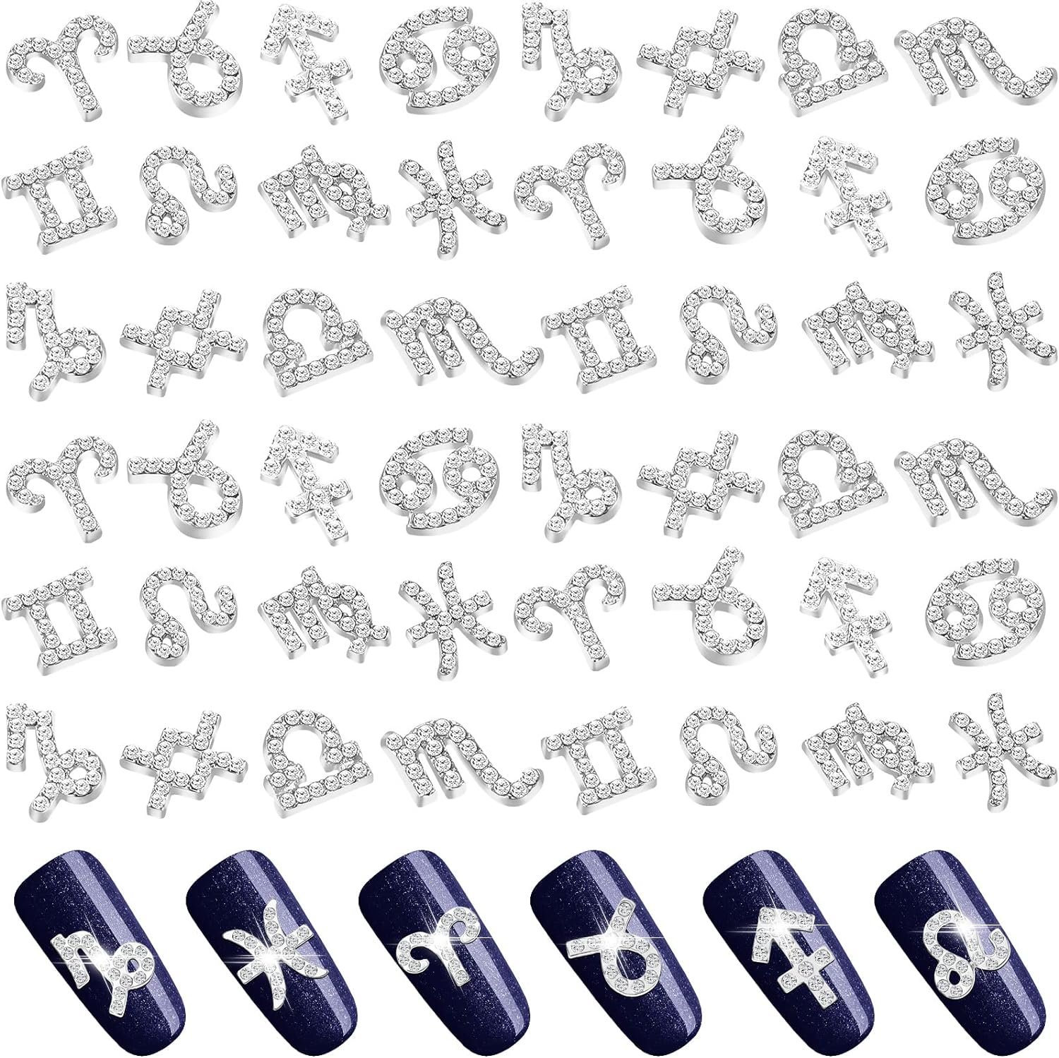 48 Pcs Zodiac Nail Charms Zodiac Sign Charms for Nails 3D Rhinestone Jewelry Nail Art Nail Charms DIY Horoscope for Jewelry Making Nail Necklace Bracelet Earrings Crafts Supplies (Gold, Silver)
