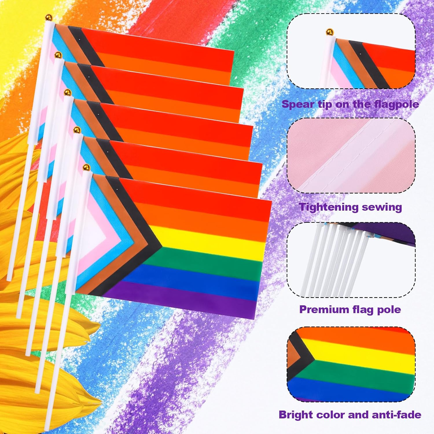 50Pcs Rainbow Pride Flags, 5X8 Inch Rainbow Handheld Flags Progress Pride Flag LGBT Flag American Rainbow Flag for Indoor Outdoor Parade Gay Pride Party Decorations image number 1
