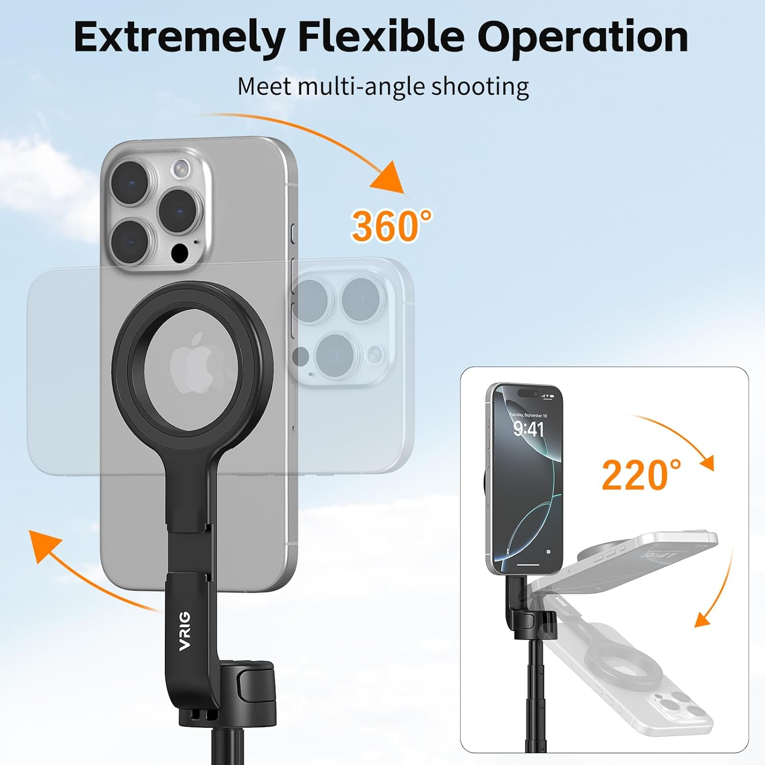 VRIG TP-27 Magnetic Phone Tripod & Selfie Stick, 21" Extendable Smartphone Tripod with Cold Shoe and Double-Sided Magnetic Phone Holder, Compatible with Iphone 16 15 14 13 12 Series image number 6