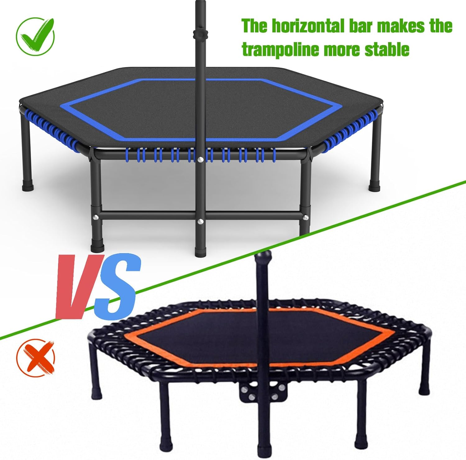 50" Hexagon Rebounder Trampoline for Adults Max Load 330Lbs Fitness Trampoline with 6 Heights Adjustable Handle Bar Silent Trampoline Bungee Rebounder Jumping for Adults with Safety Padded Cover image number 5
