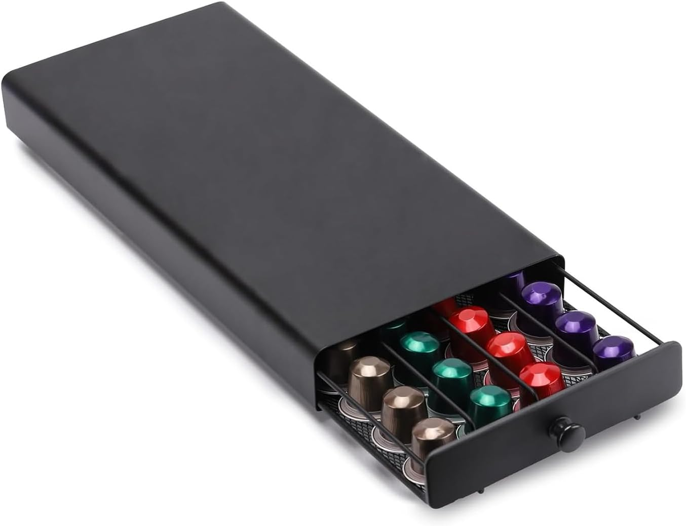 Coffee Pod Capsule Drawer Countertop Organizer Compatible for Nespresso，Metal Coffee Pod Holder 40 Capsules Capacity for Office Kitchen Counter image number 4