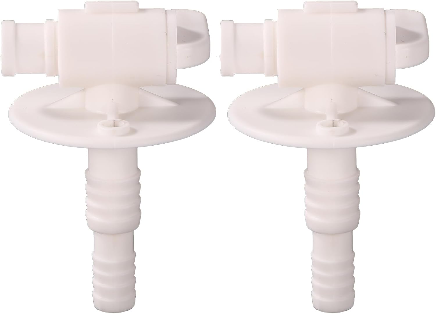 Lyreh 2 Pcs RV Water Tank Drain Valves(Fit 3/4" or 1/2" Vinyl Tubing), 3X1.9X1.9In Camper Fresh Water Tank Drain Valve Replacement for Rvs Campers Travel Trailers(White)