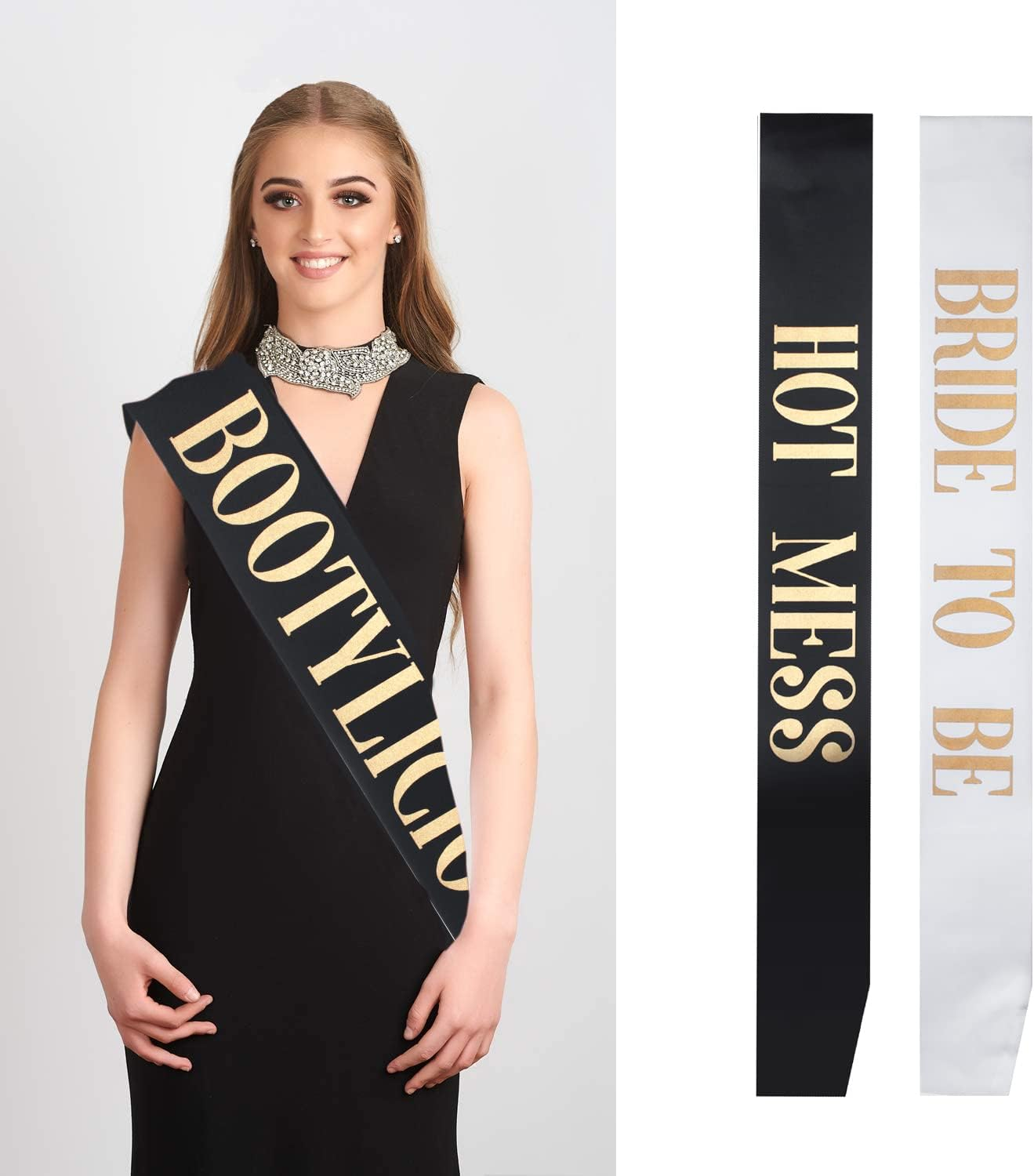 Snsowed 12 Pack- Bachelorette Party Bride to Be Sash- Unique Bride Bridesmaid Sashes for Bachelorette Party (Black, Rose Gold Letters) image number 4