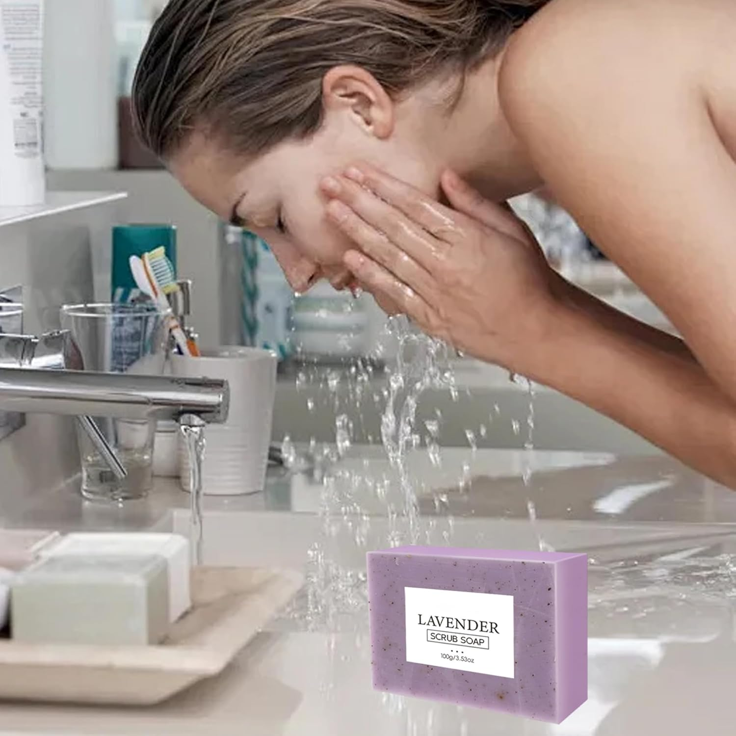 4Pcs Lavender Soap, 100G Nourishing Moisturizing Lavender Soap Bars Natural Ingredients Multi-Purpose Bath Shower Supplies for All Skin Bar image number 3