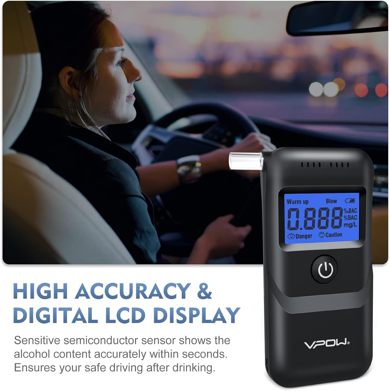 Breathalyzer, VPOW Alcohol Breathalyzer to Test Alcohol with Digital Blue LCD Display, Grade Accuracy Personal Breathalyzers Alcohol Tester for Personal Home Professional Use Blue,1.0 Count image number 5