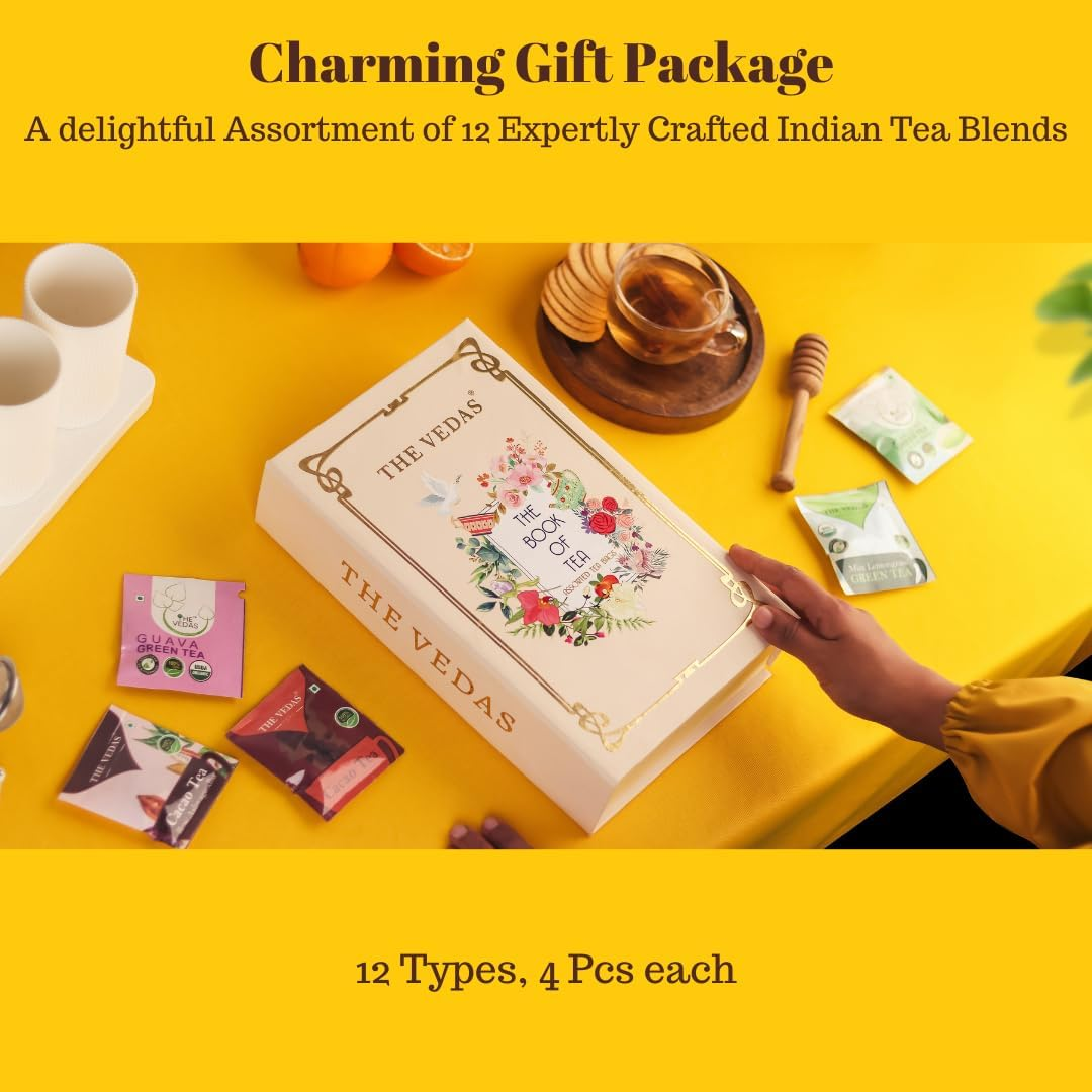 The Vedas Book of Tea Gift Set | Assorted Tea Bags | 12 Exotic Blends | 4 Units of Each Variety, Net 48 | Mother'S Day | Hamper image number 1