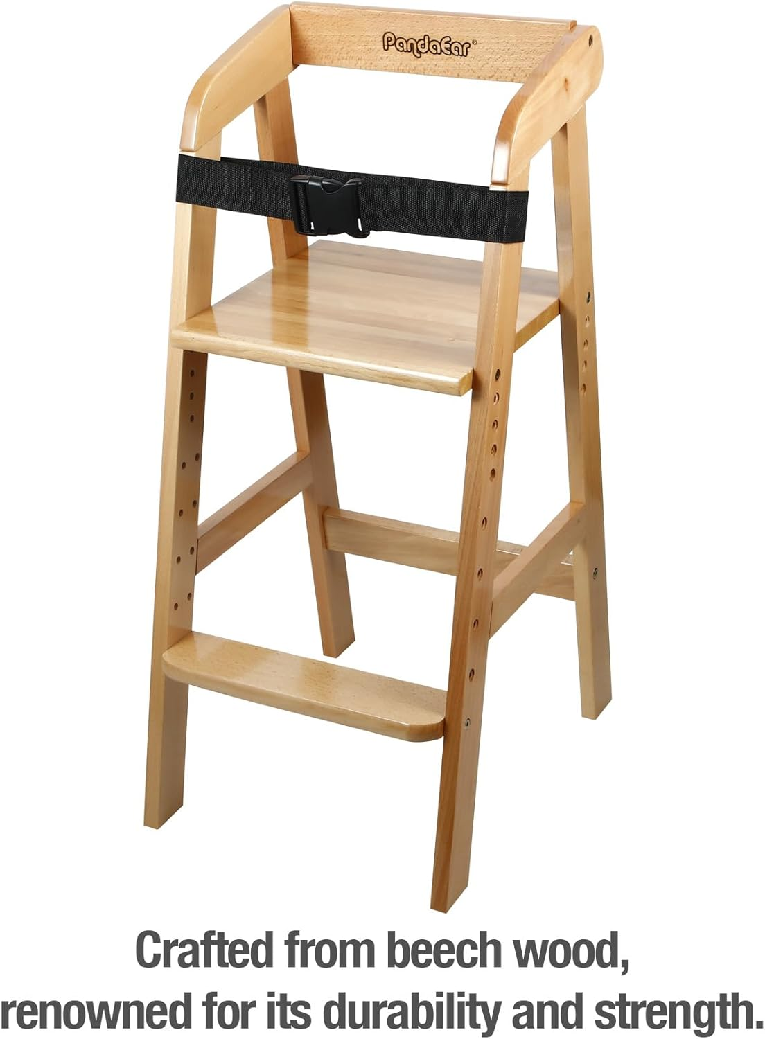 Pandaear Wooden High Chair for Toddlers, Adjustable Child Highchair Feeding Chair with Removable Cushion & Steps for Kids Dining, Eating, Studying - Walnut image number 5