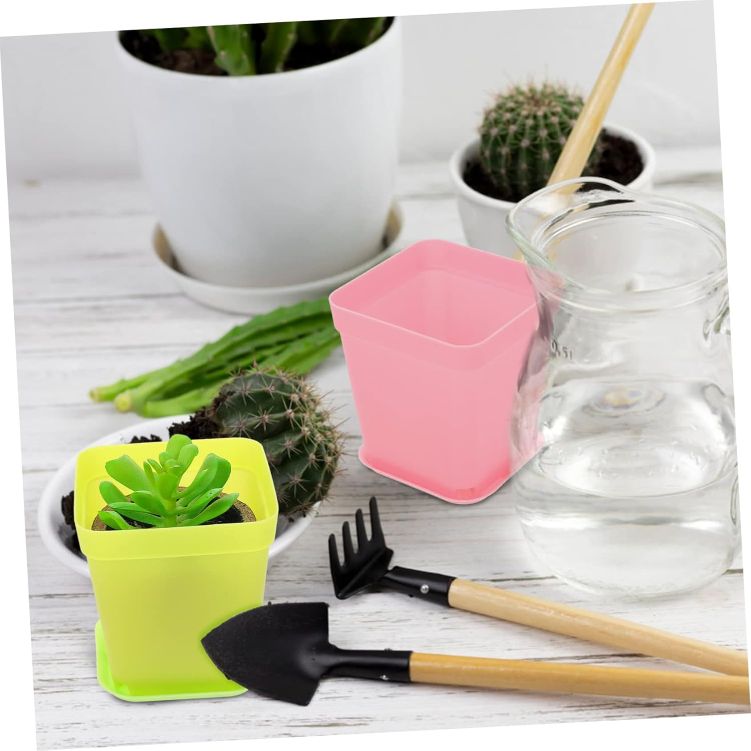 OFFSCH 18Sets Plastic Plant Nursery Pots Succulent Flower Pot for Gardening Trays for Garden Supply and Succulent Outdoor Use image number 3