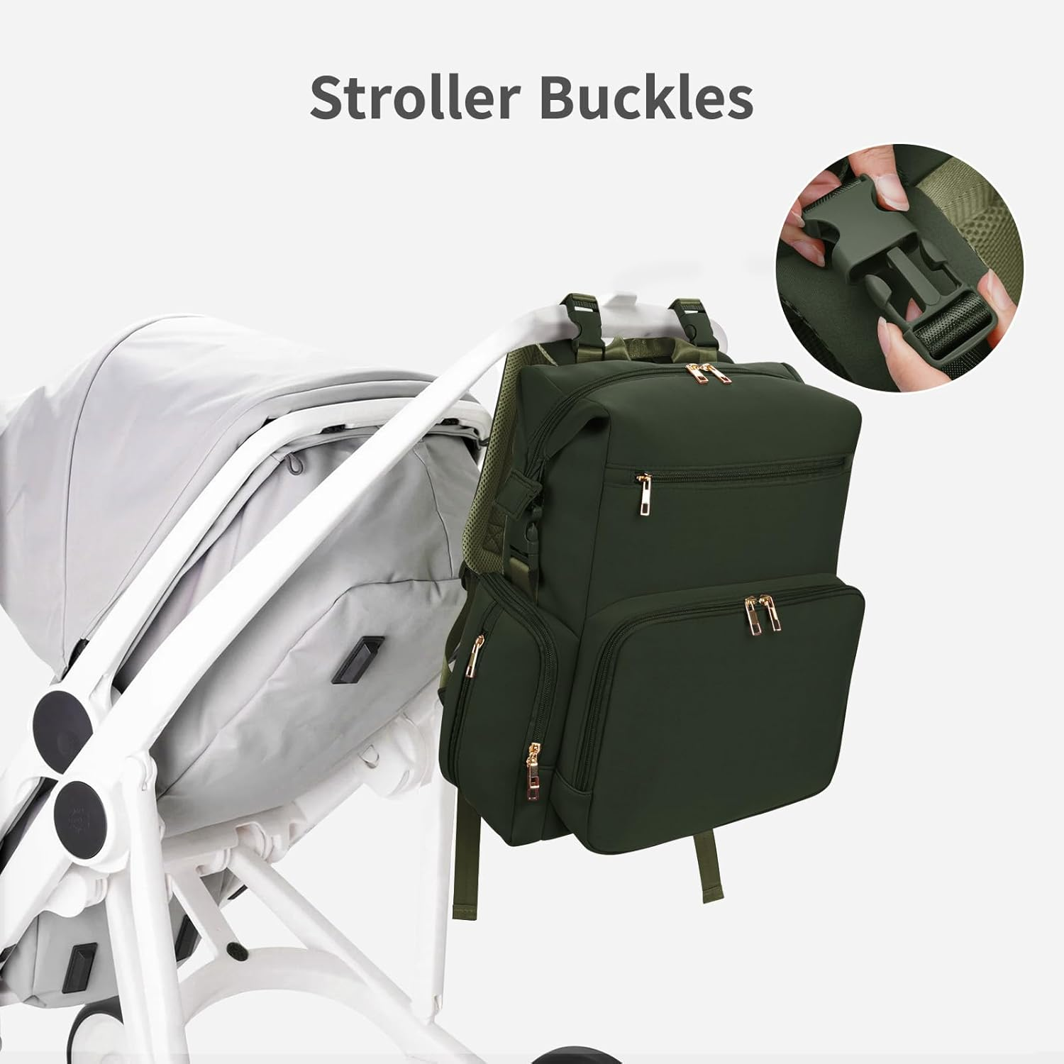 CEI-CEI Neoprene Changing Bag Backpack with Changing Pad, Large Nappy Changing Bags, Newborn Baby Maternity Bags - Army Green image number 4