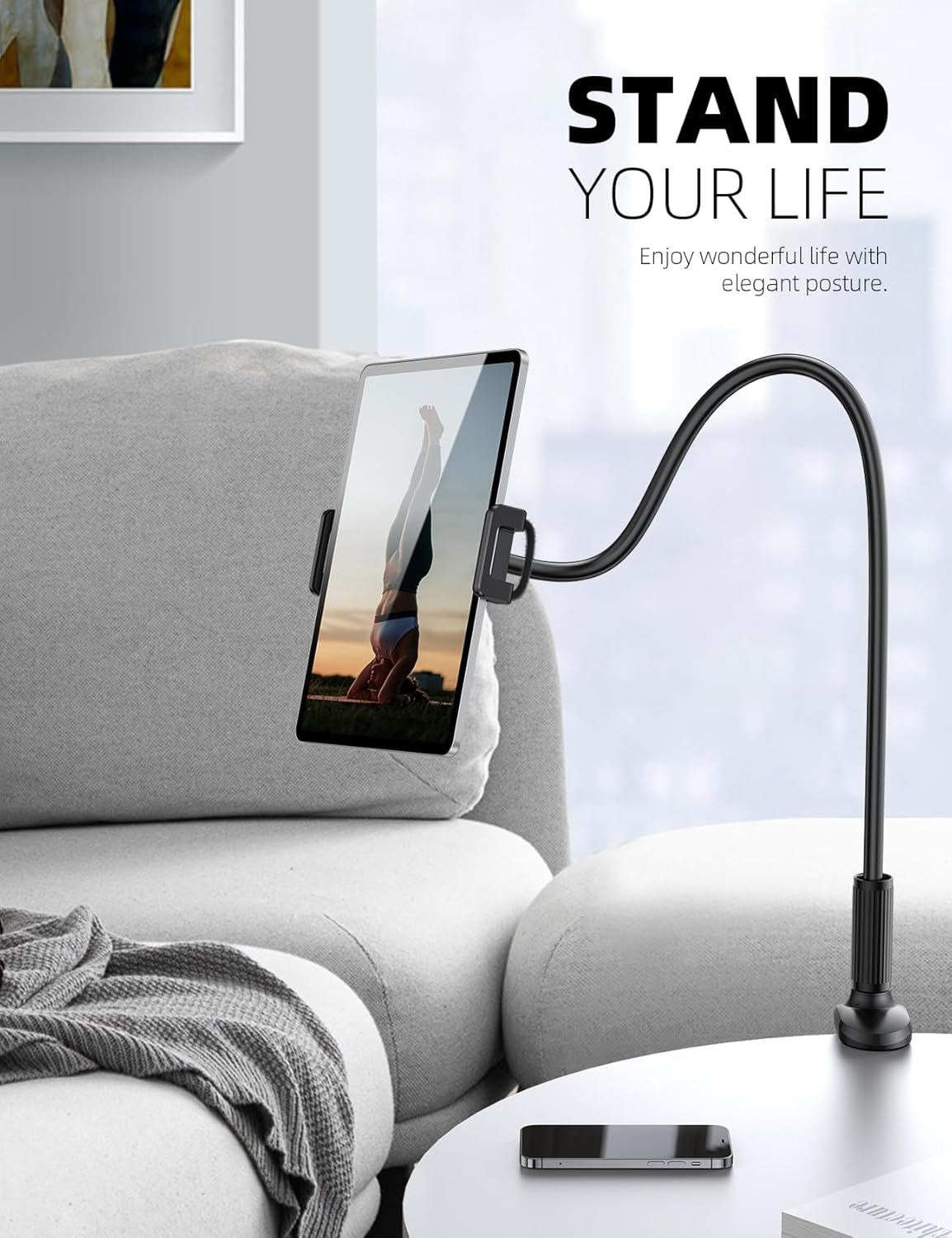 Lamicall Gooseneck Tablet Holder Mount : Flexible Arm Clip I Pad Stand for Bed, Tablet Mount for Desk Table, Compatible with Ipad Pro 11", Mini Air, Galaxy Tabs More 4.7 to 10.5" Phones and Devices - Black image number 6