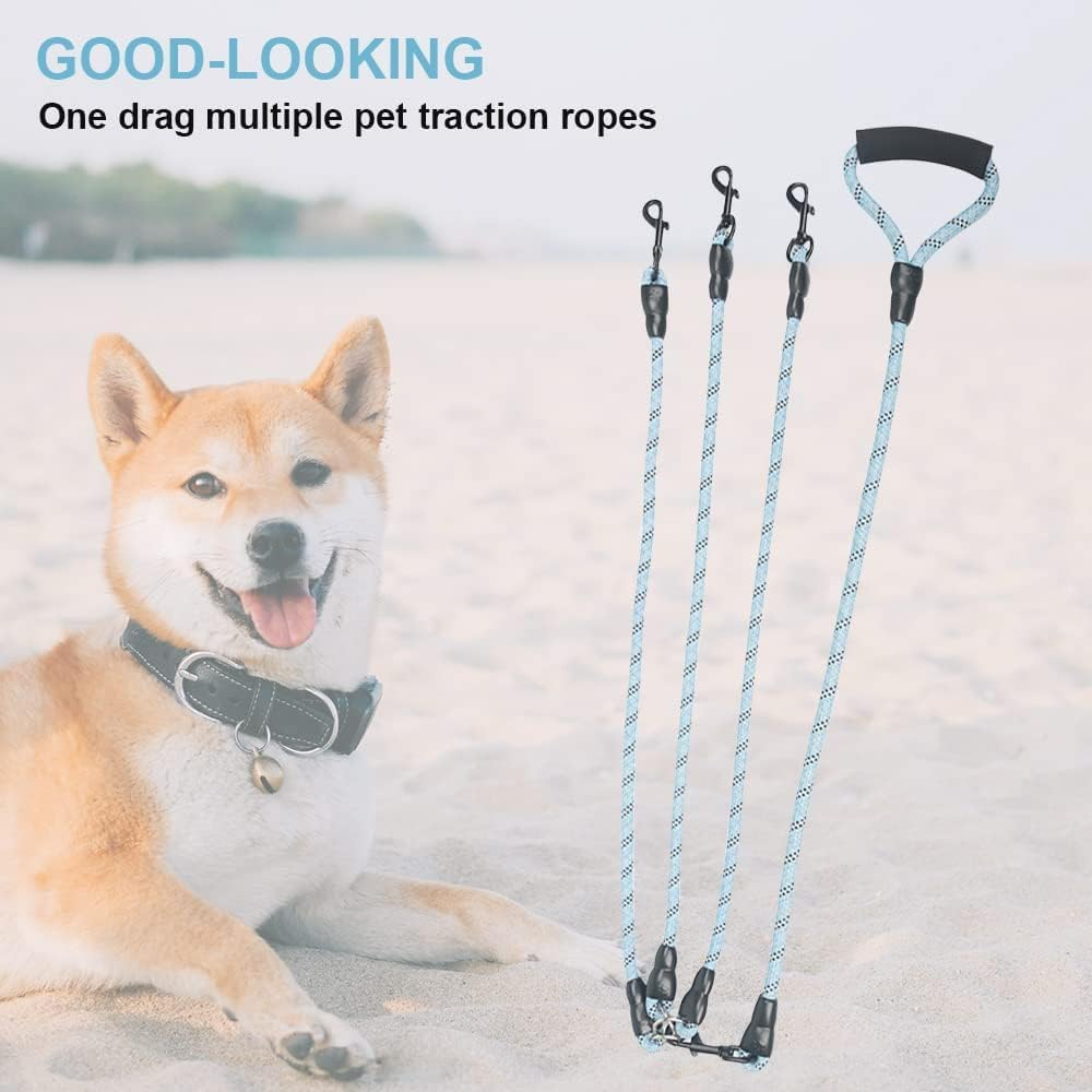 Heavy Duty 3 Dog Leash - No Tangle, Multiple Dog Leash with Detachable 360 Swivel, Soft Padded Handle, Reflective for Walking & Training (L) image number 4