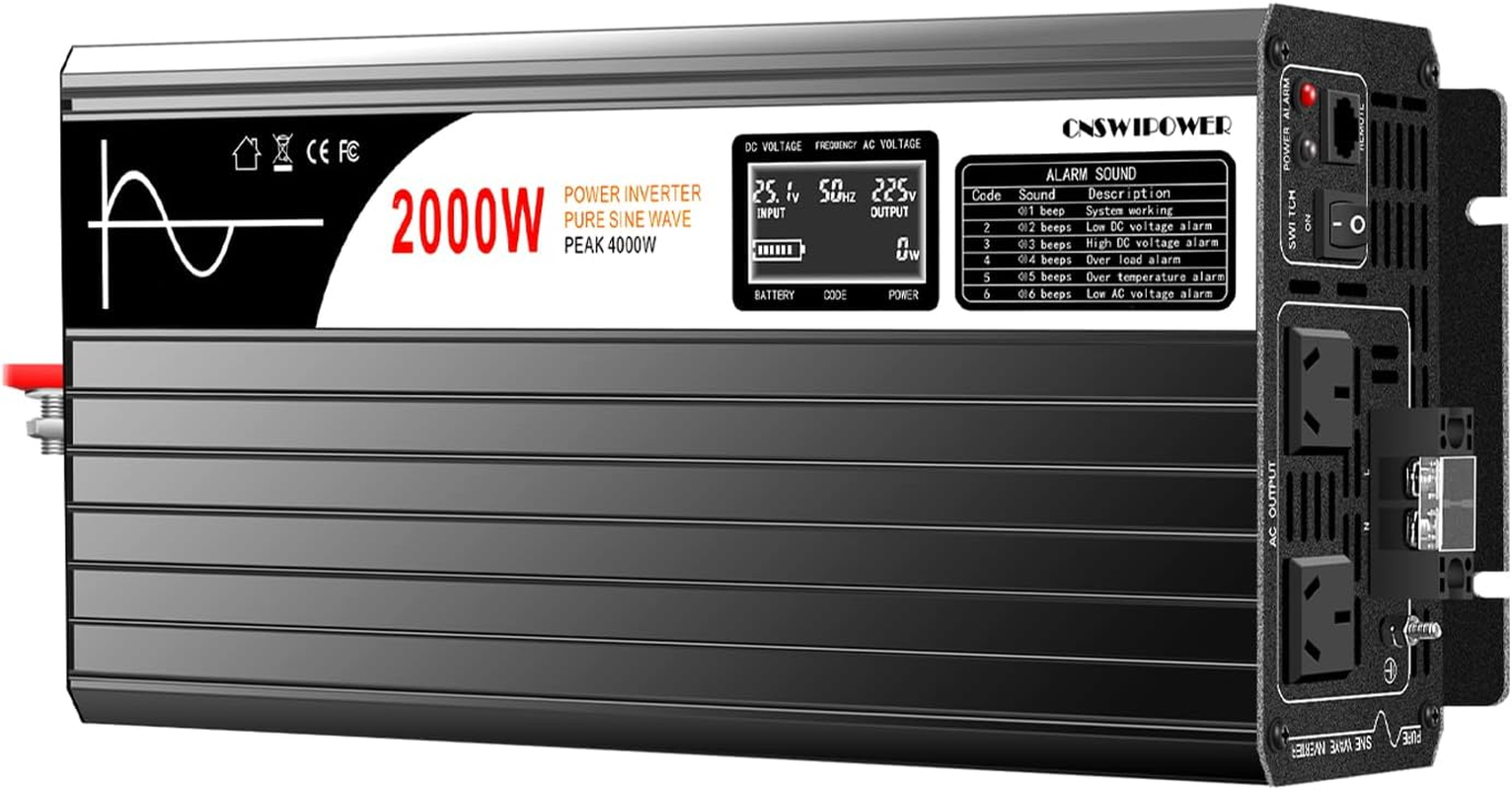 2000W Inverter DC 12V to AC 240V Pure Sine Wave Solar Power Inverter for Camping Battery (DC12V (Range 10V-15V) 2000W) (DC 12V 2000W) image number 3