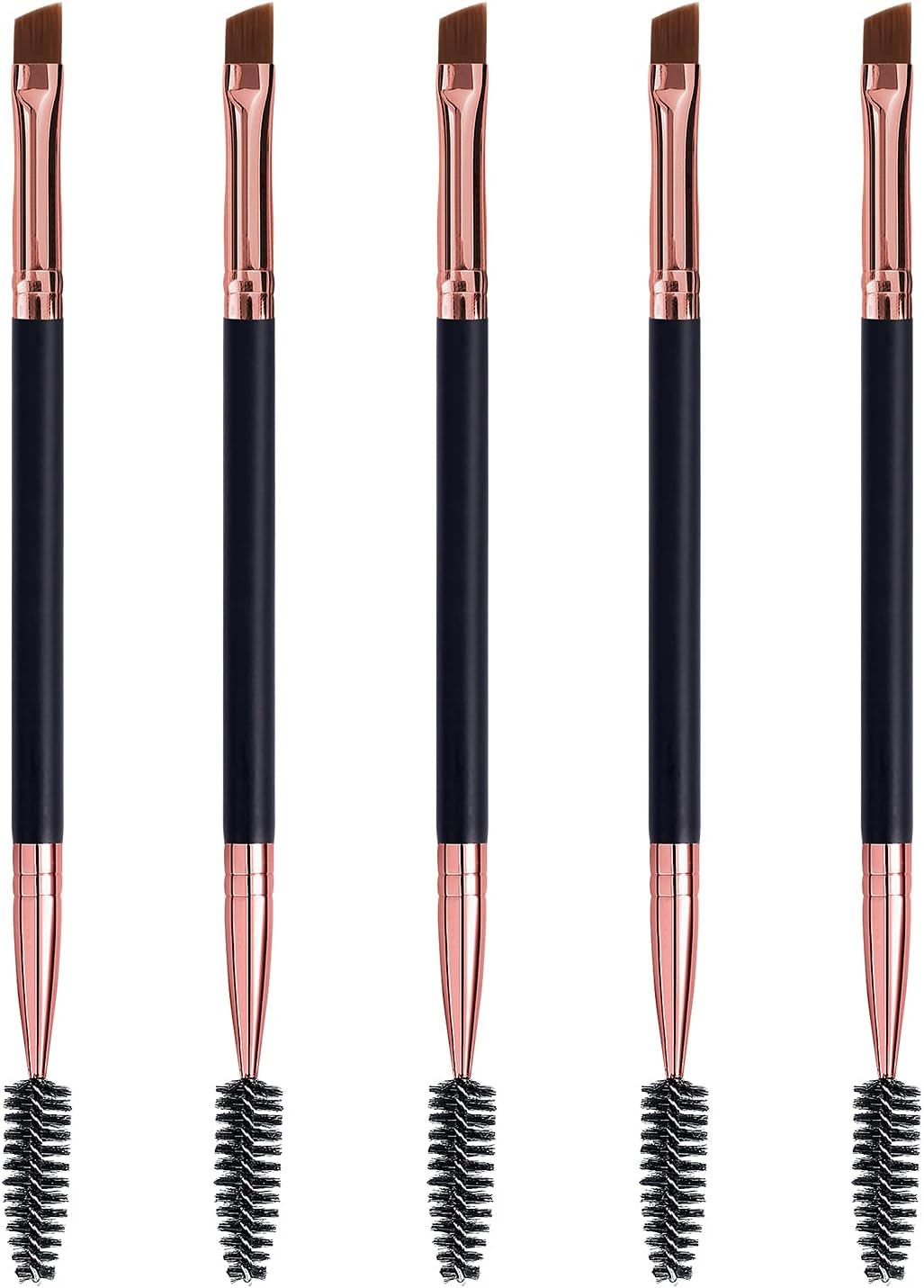 Duo Eyebrow Brush, Spoolie Brush and Angled Brow Brush Eyelash Brush for Eye Makeup. (5Pcs, Black) image number 3