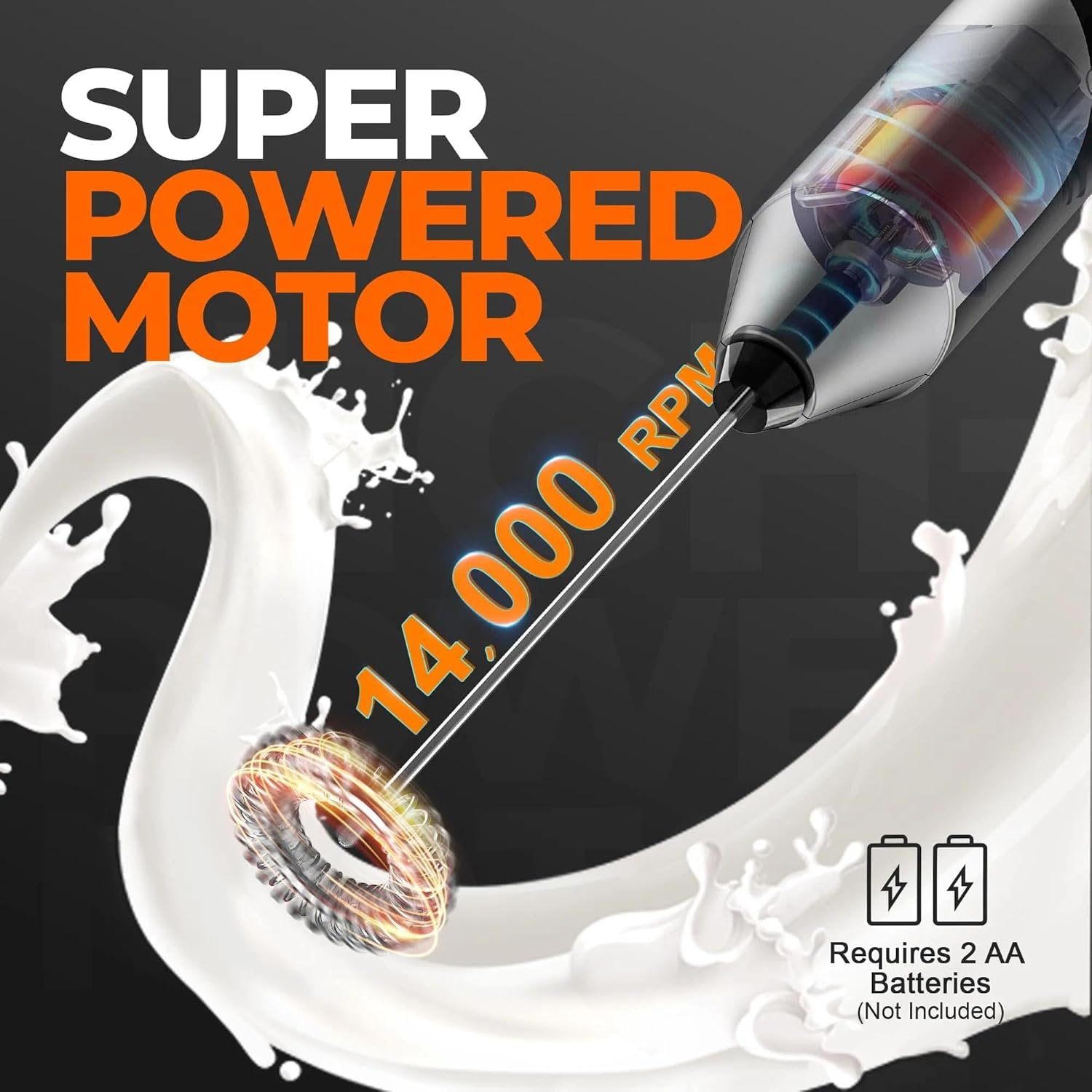 Double Whisk Milk Frother, Handheld Electric Blender Stick, Drink Mixer with Food Grade Stainless Steel Stirrer, Battery Operated Foam Maker for Coffee, Cappuccino, Frappe, Matcha, Hot Chocolate Latte image number 4