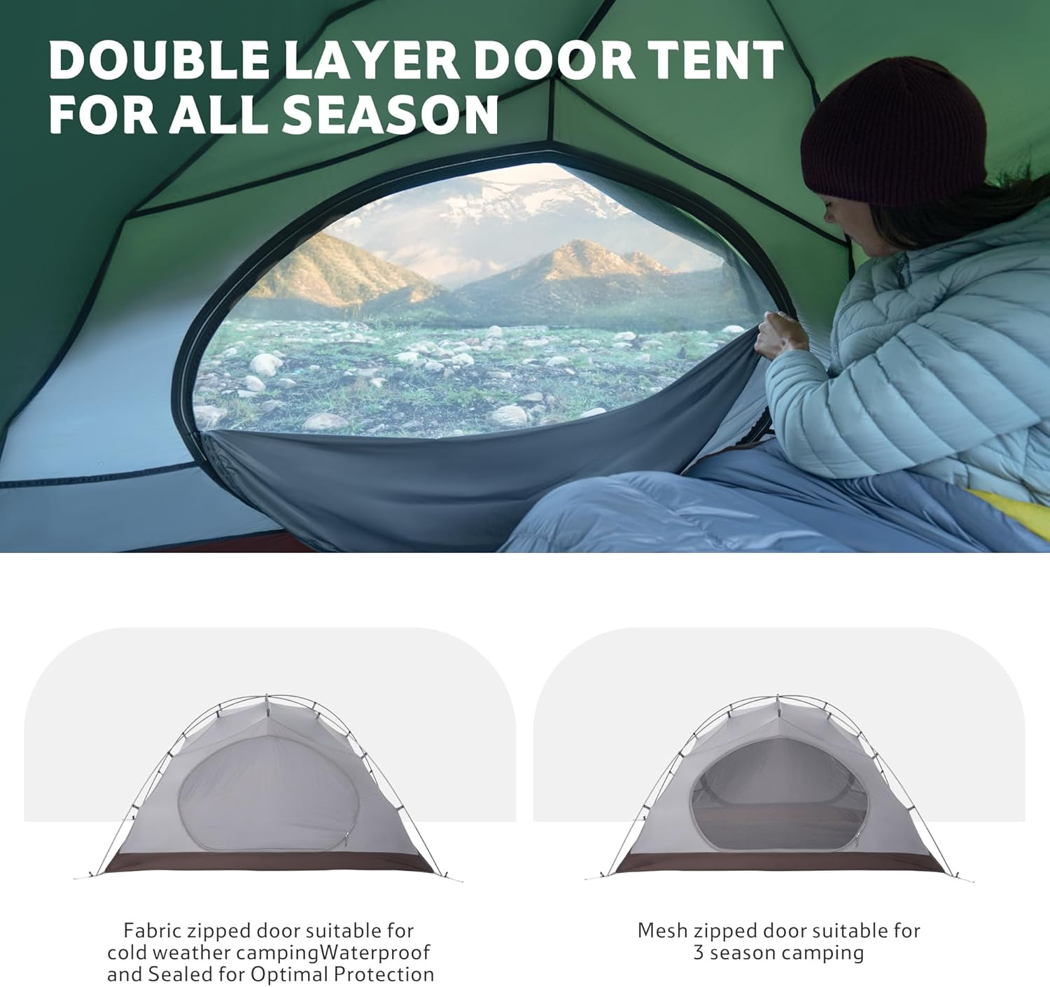 Naturehike 4 Season 2 Person Tent, All Seasons Use Camping Tent, Double Layer Waterproof Hiking Tent (Green) image number 5