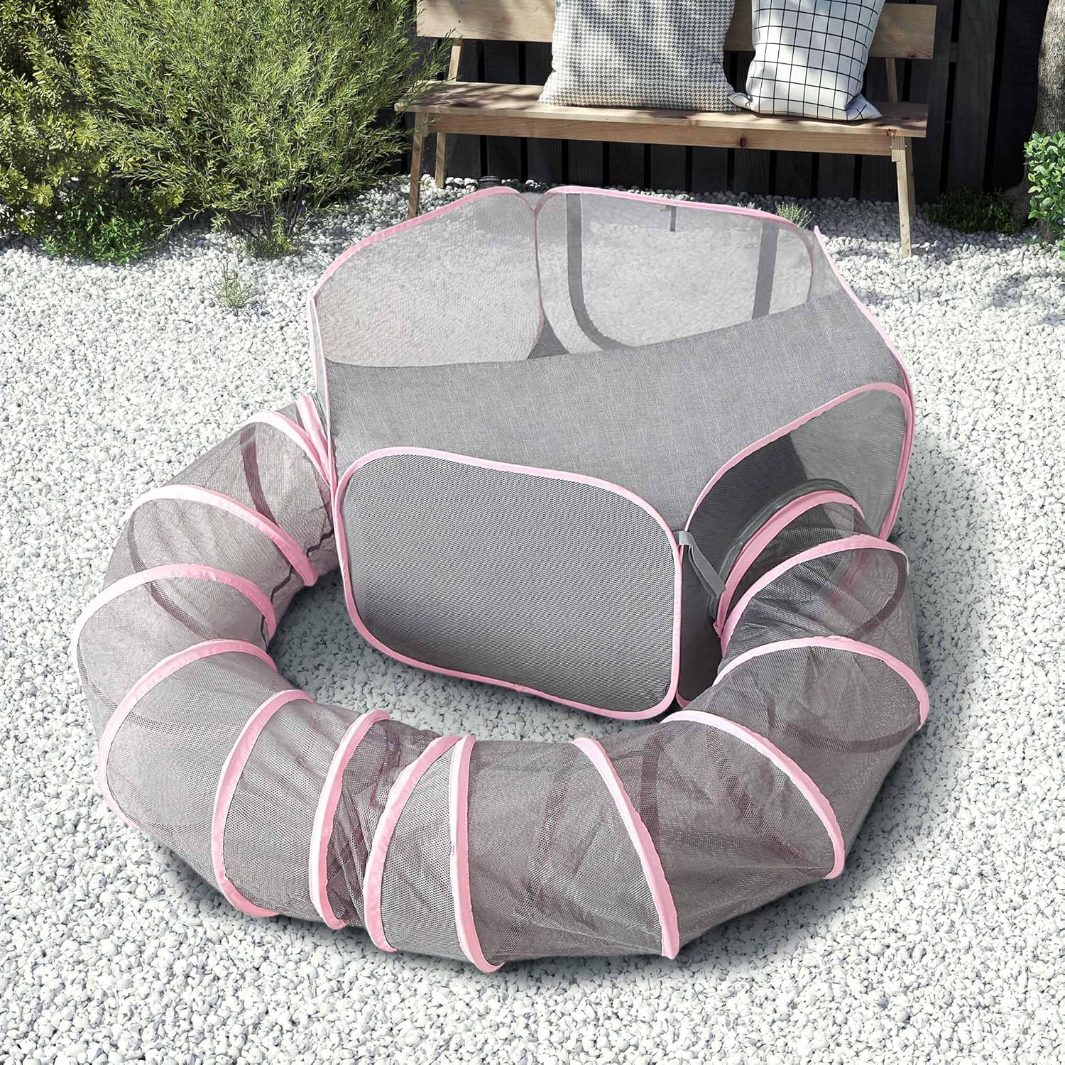 X-ZONE PET Outdoor Cat Enclosure, Portable Catio Playground, Enclosed Tent Playpen Tunnel for Indoor Cats & Small Animals, with Bag Storage 45 Inch Pink image number 2