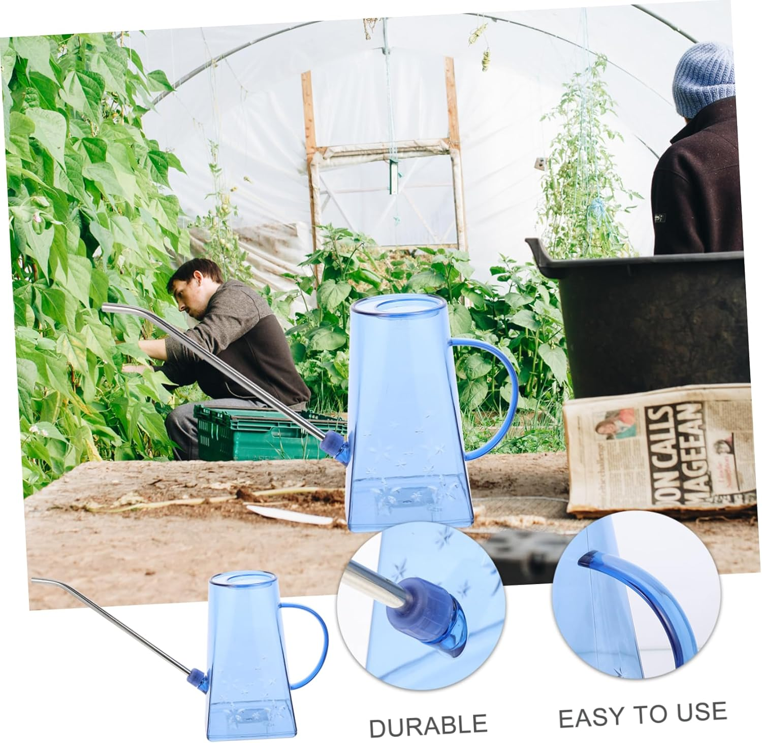 Watering Can Long Spout Blue Stainless Steel Household Gardening Supplies for Indoor and Outdoor Plants image number 4